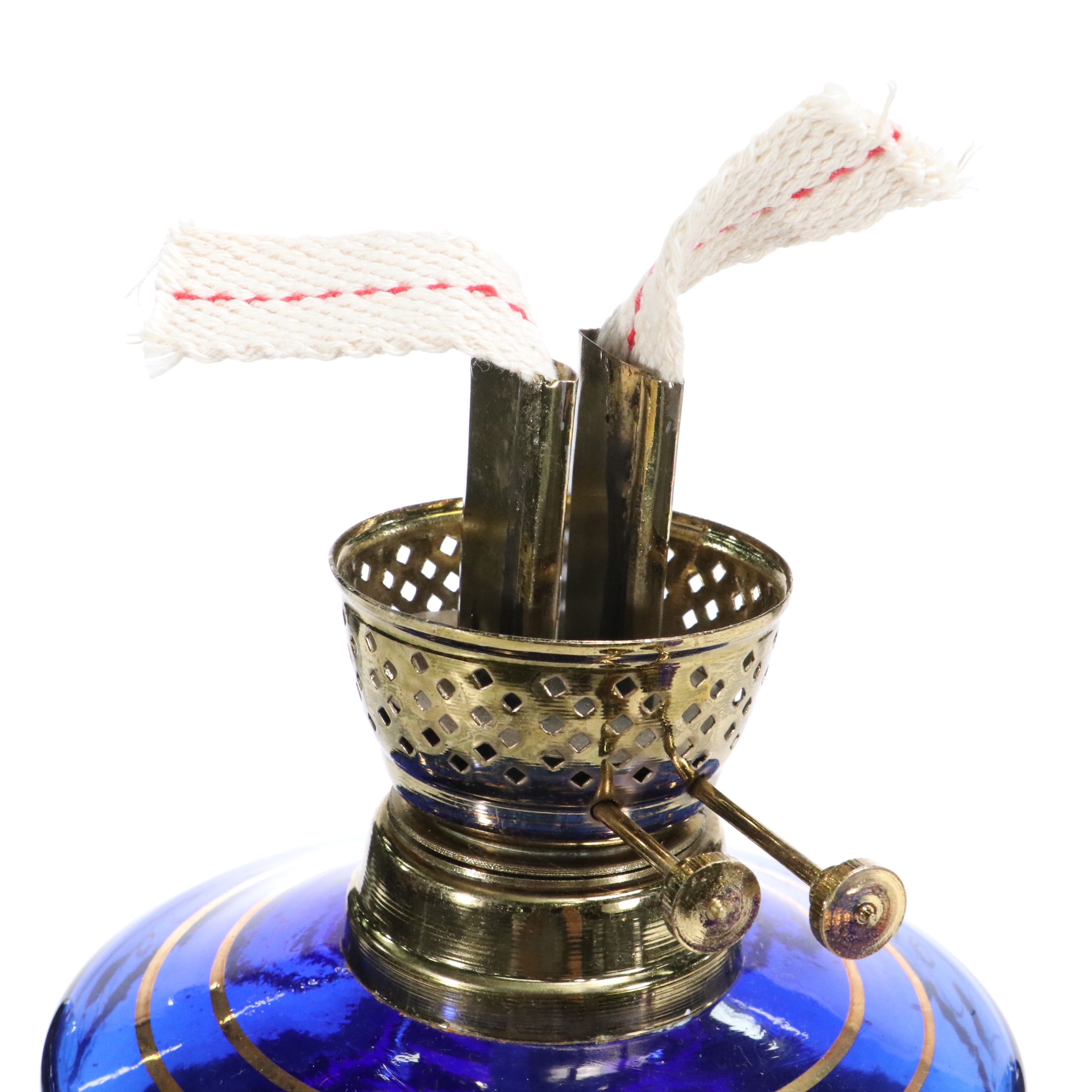 Czech Cobalt Blue and Gilt Oil Lamp