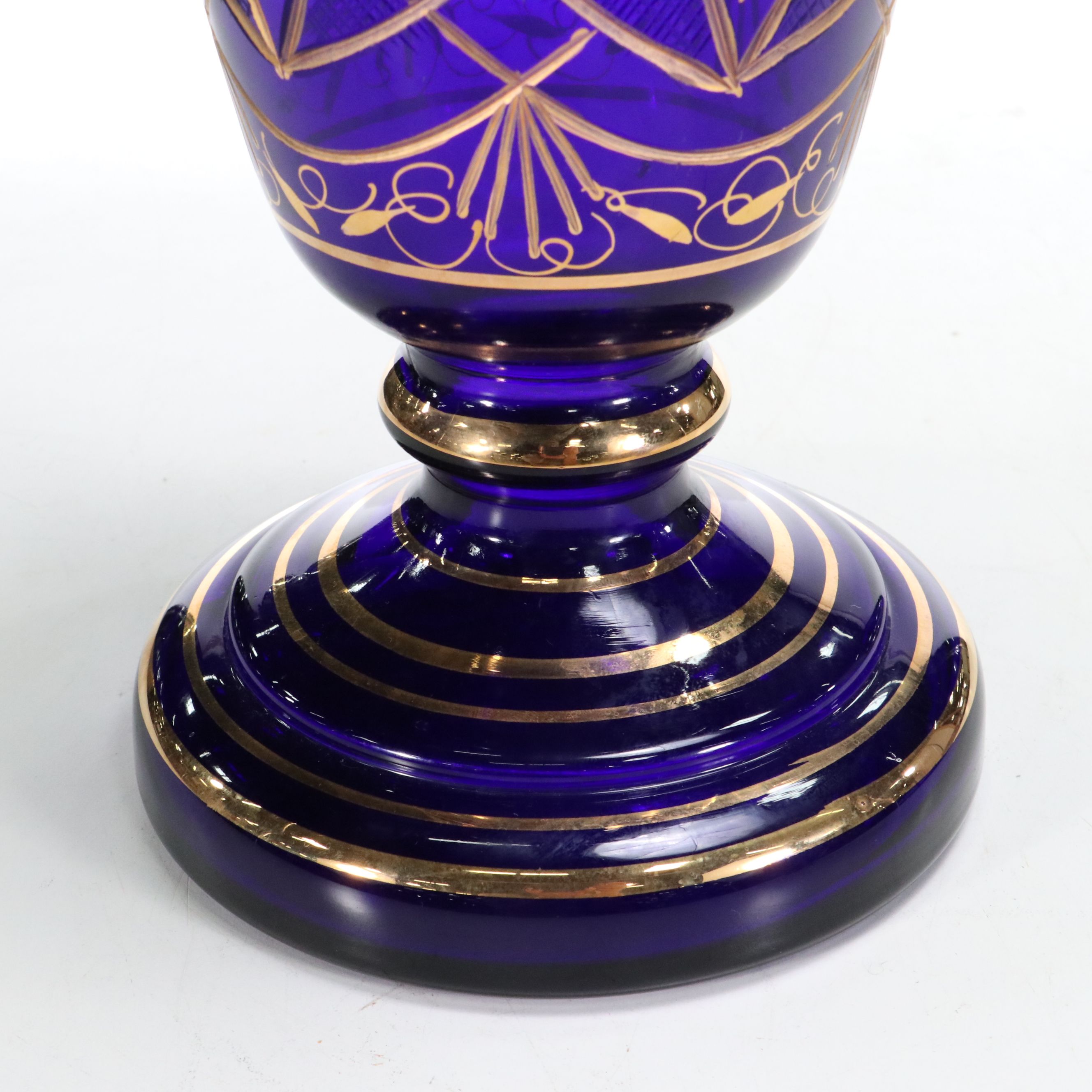 Czech Cobalt Blue and Gilt Oil Lamp