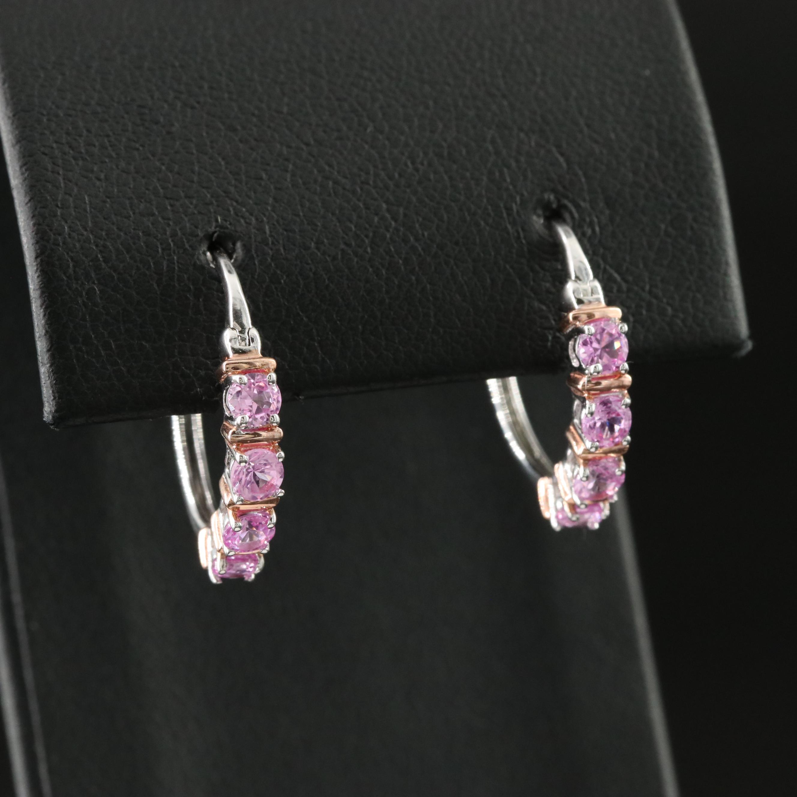 Sterling Pink Sapphire Hoop Earrings