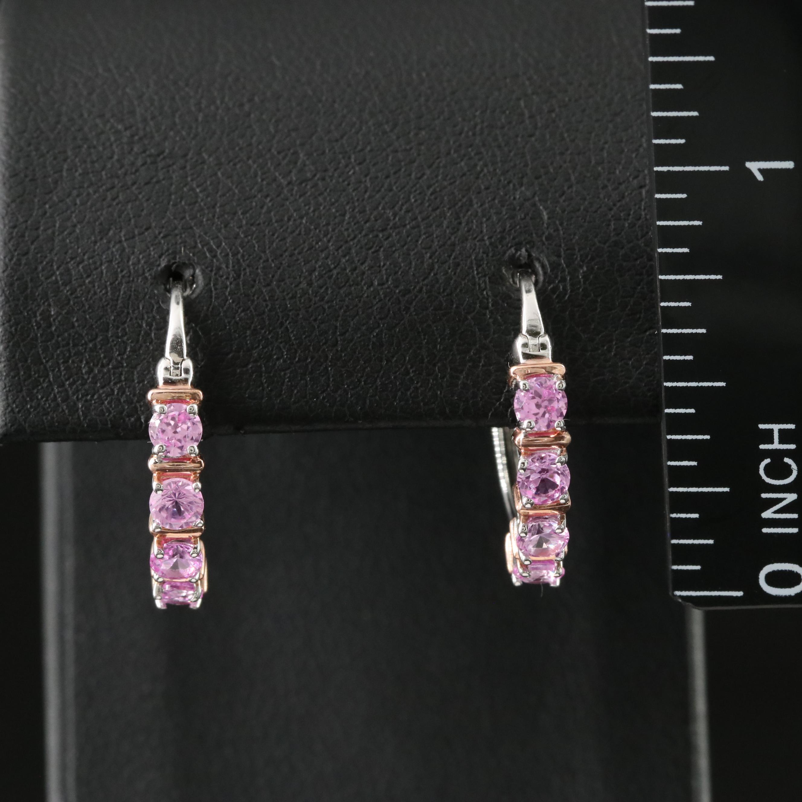 Sterling Pink Sapphire Hoop Earrings