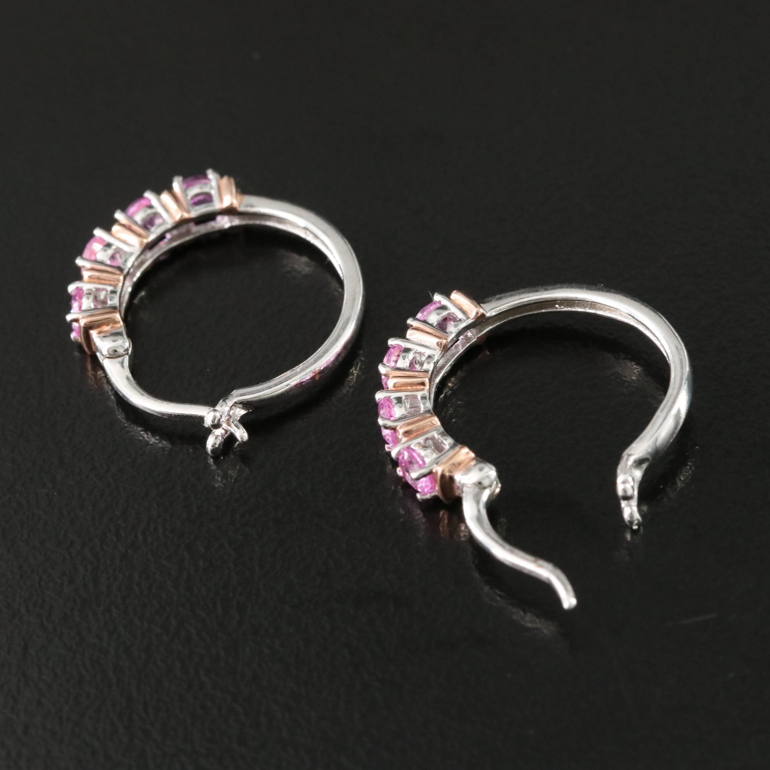 Sterling Pink Sapphire Hoop Earrings