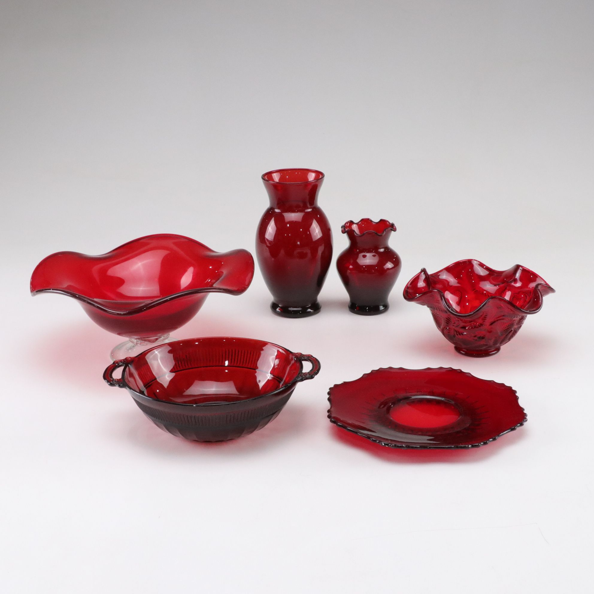 Fenton Ruby "Wild Strawberry" Ruffled Dish with Anchor Hocking & More Red Glass