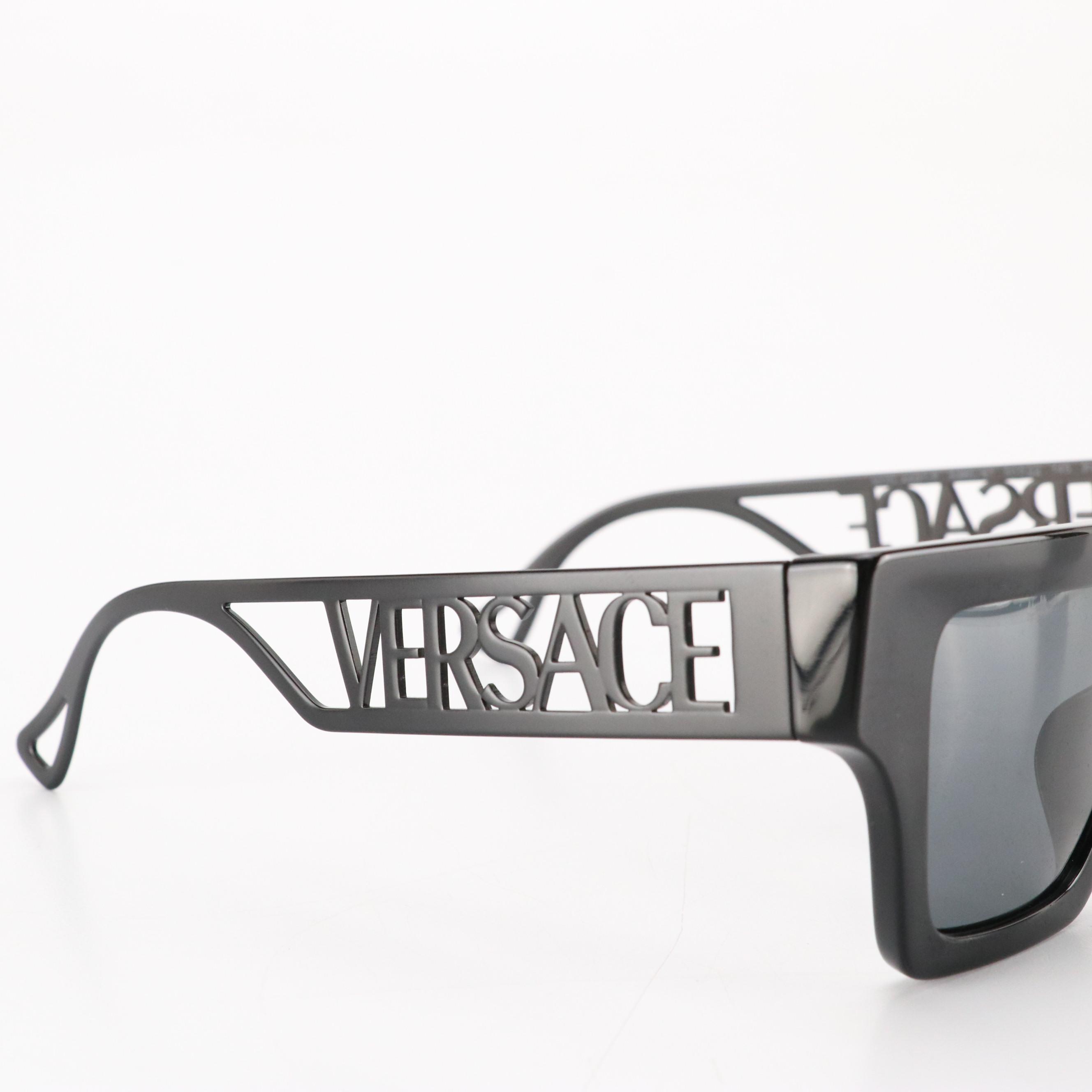 Versace Mod.4431-F Logo Temple Black Square Sunglasses with Case and Box