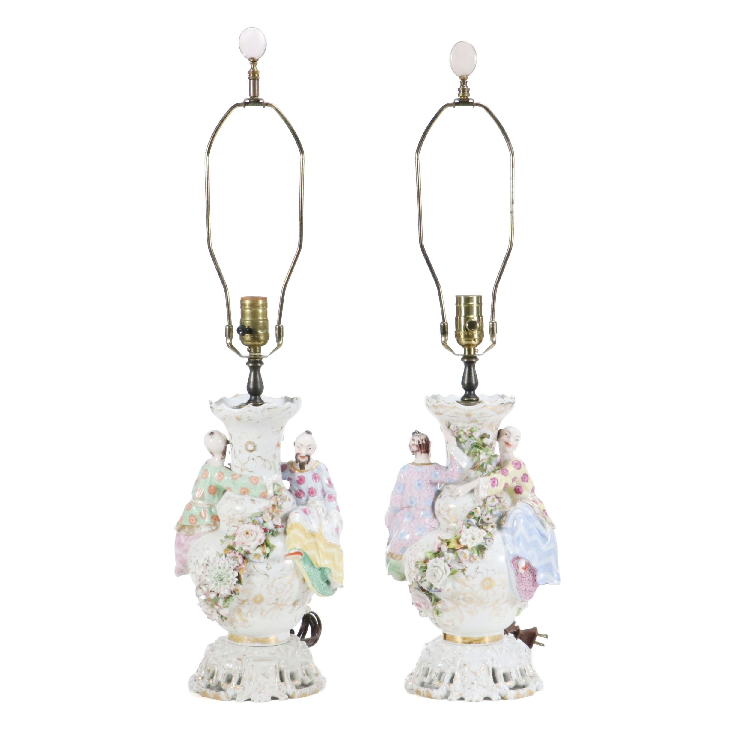 19th Century Jacob Petit French Chinoiserie Vases, Adapted to Lamps Mid-20th C