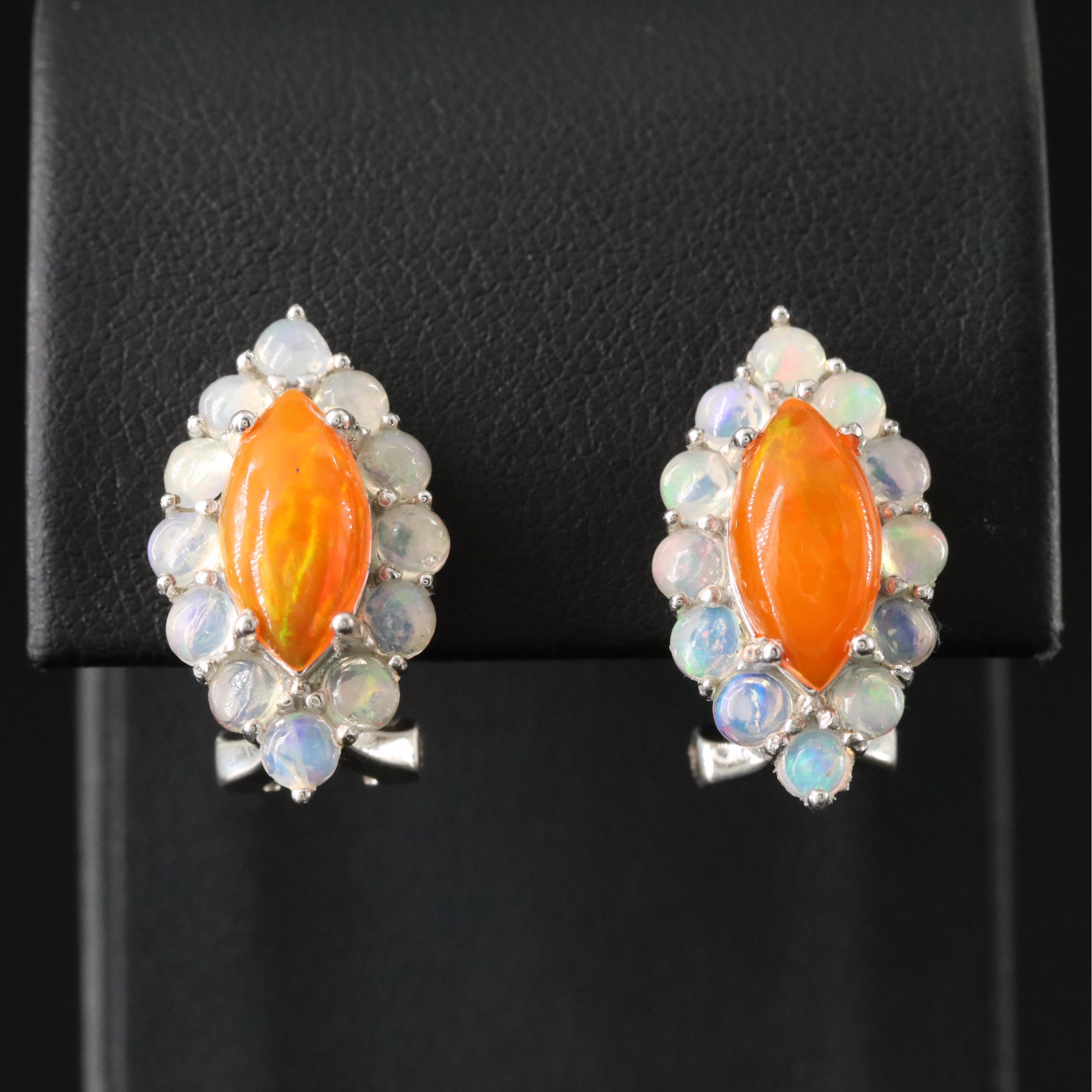 Sterling Fire Opal and Opal Earrings