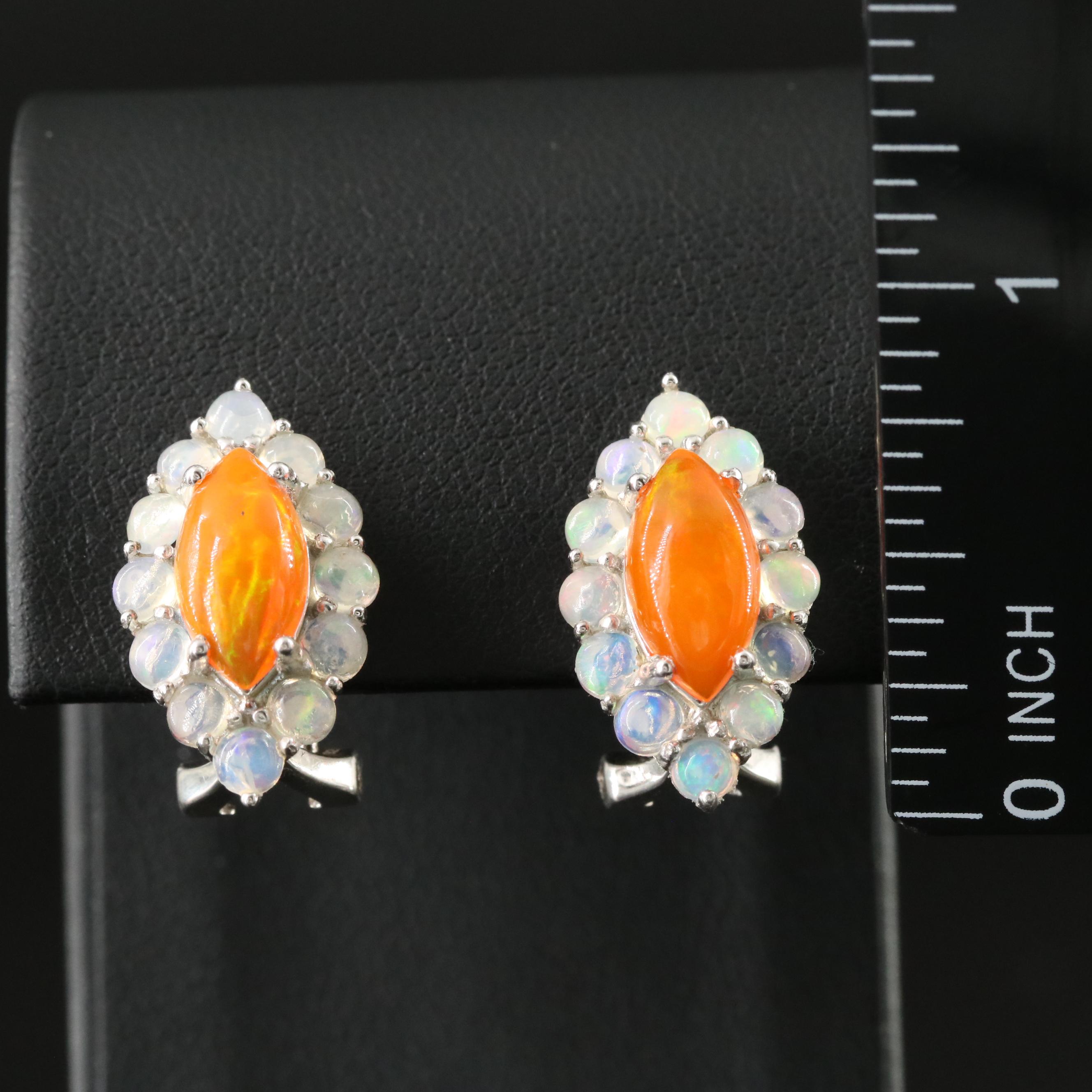Sterling Fire Opal and Opal Earrings