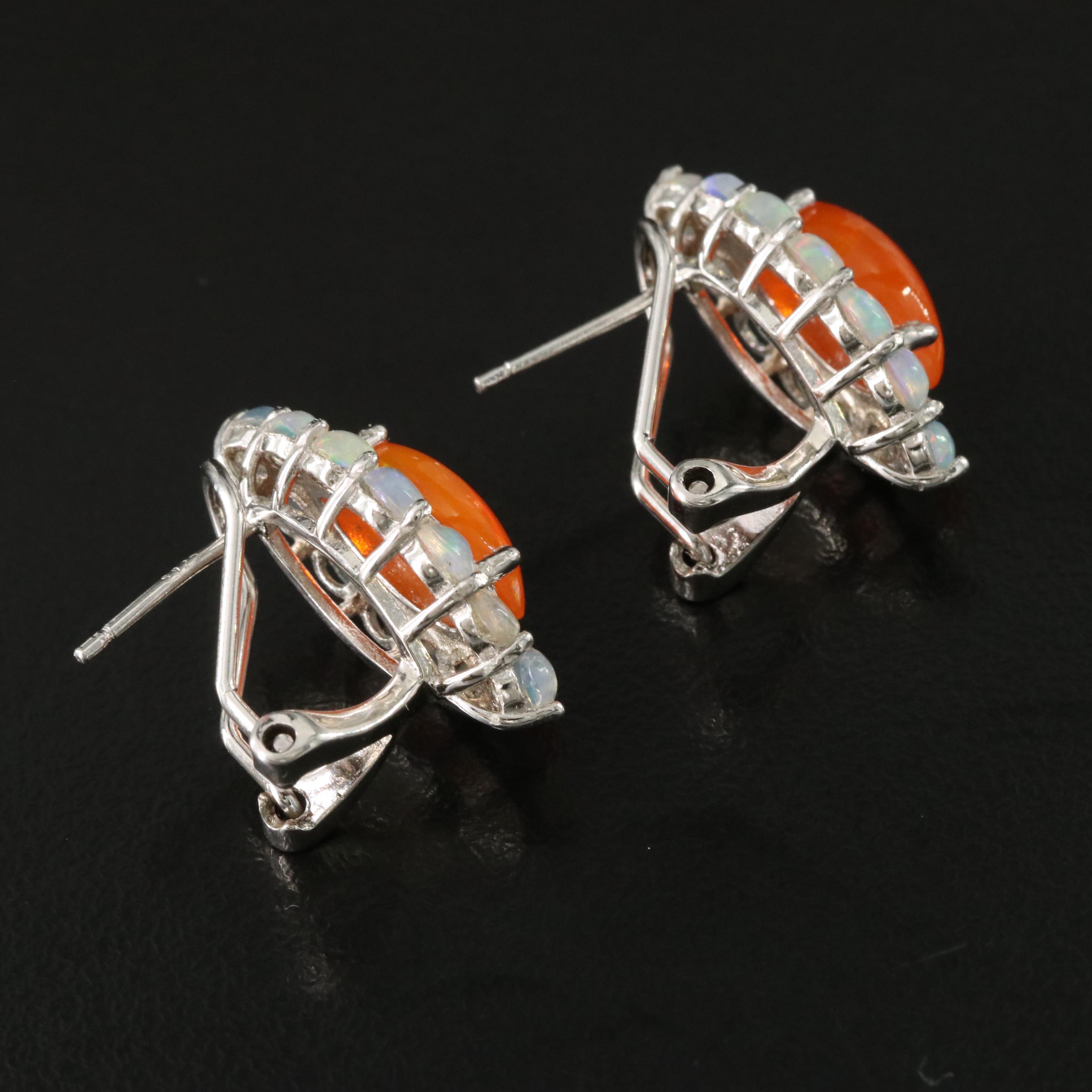 Sterling Fire Opal and Opal Earrings