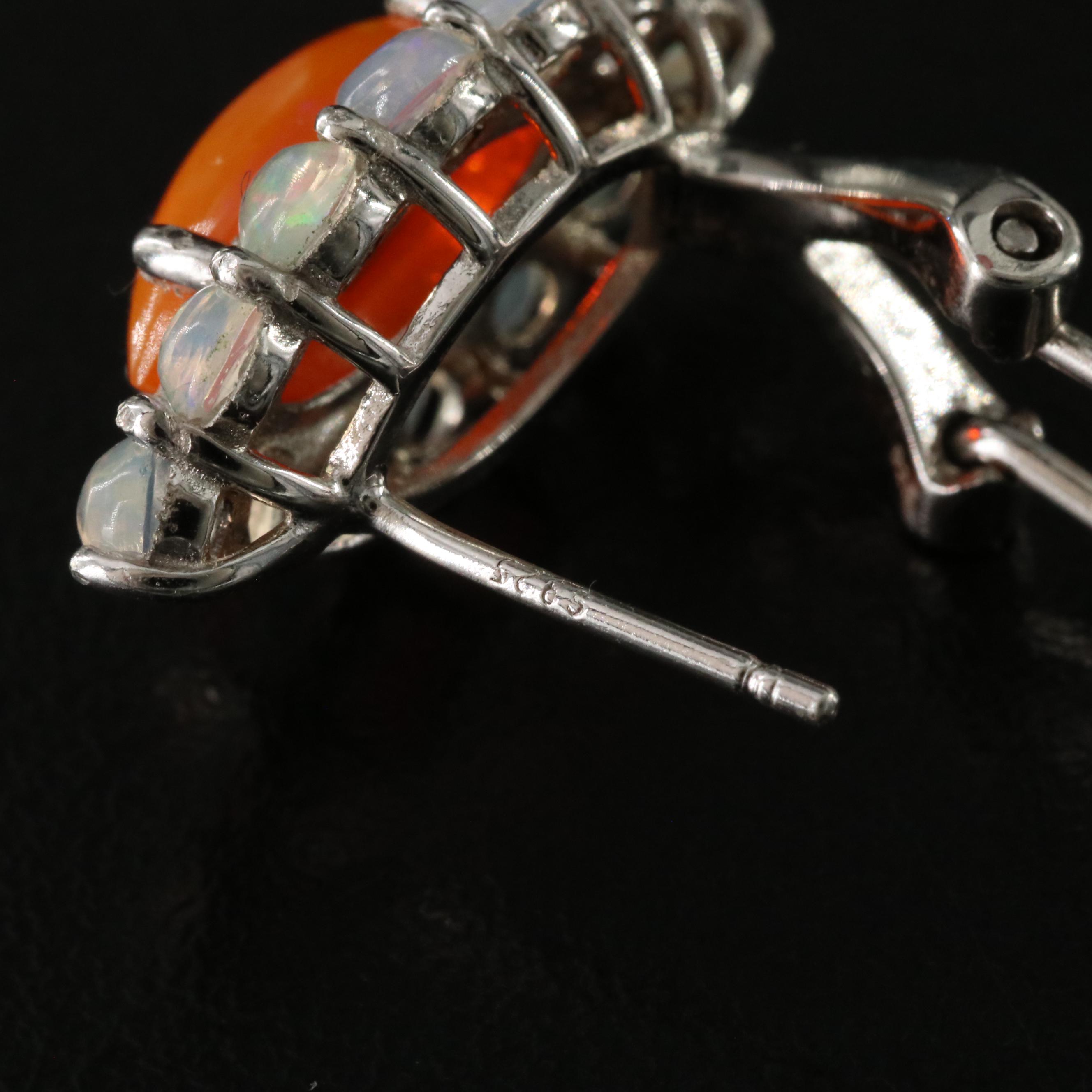Sterling Fire Opal and Opal Earrings