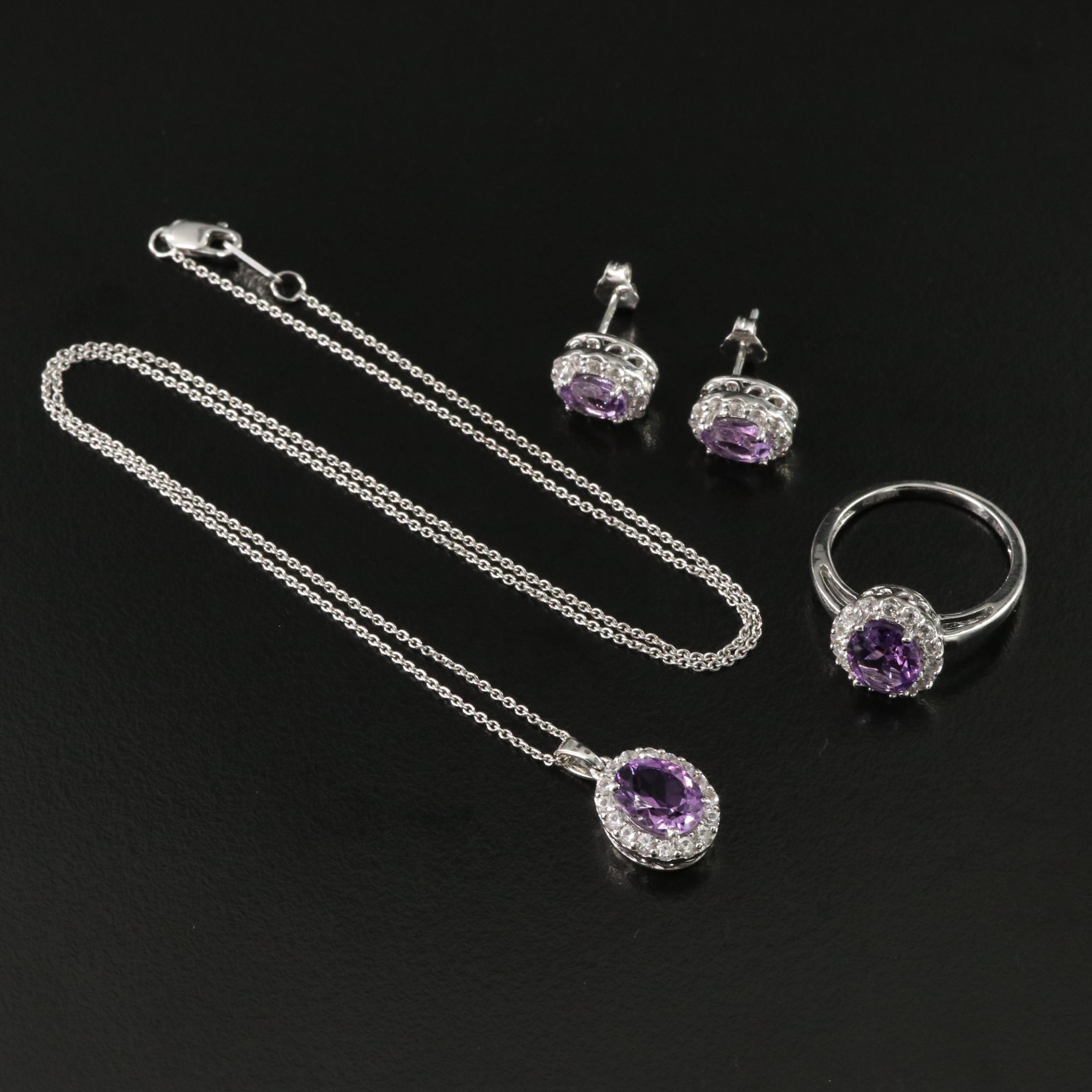 Sterling Amethyst and White Sapphire Jewelry Set