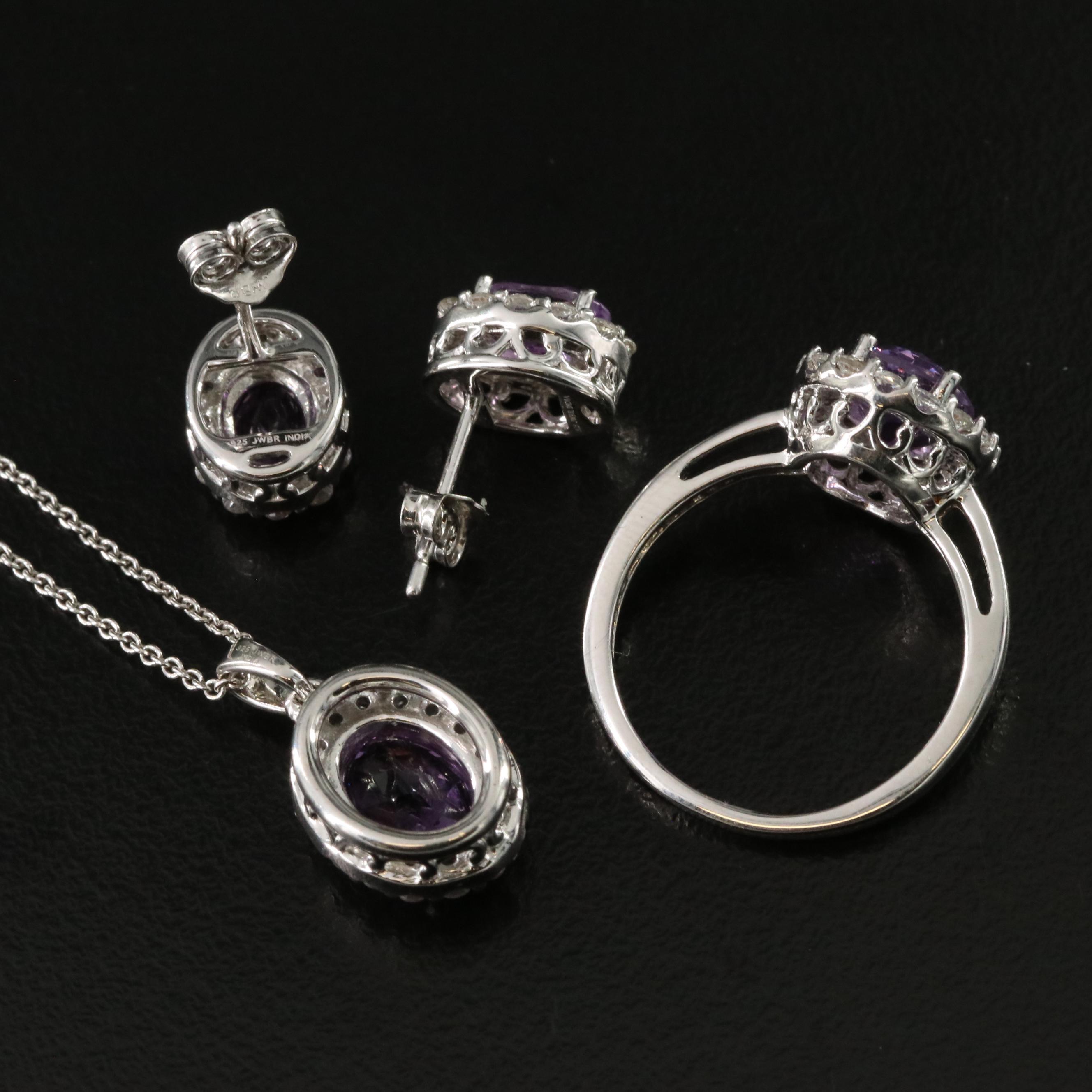 Sterling Amethyst and White Sapphire Jewelry Set