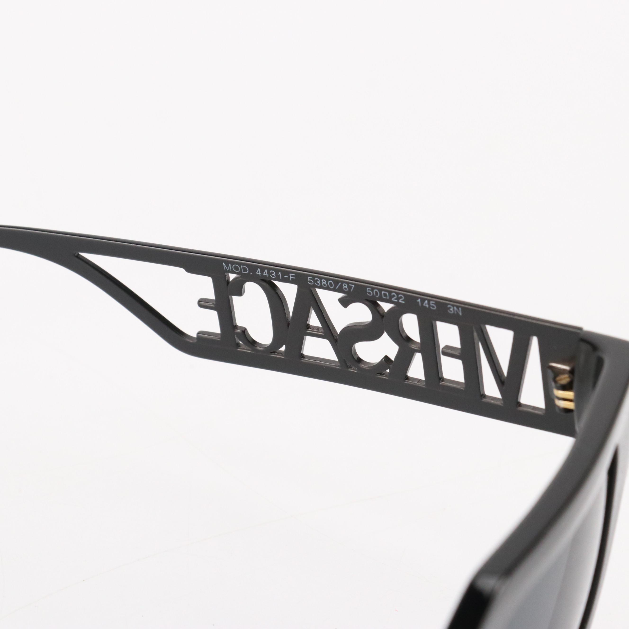 Versace Mod.4431-F Logo Temple Black Square Sunglasses with Case and Box