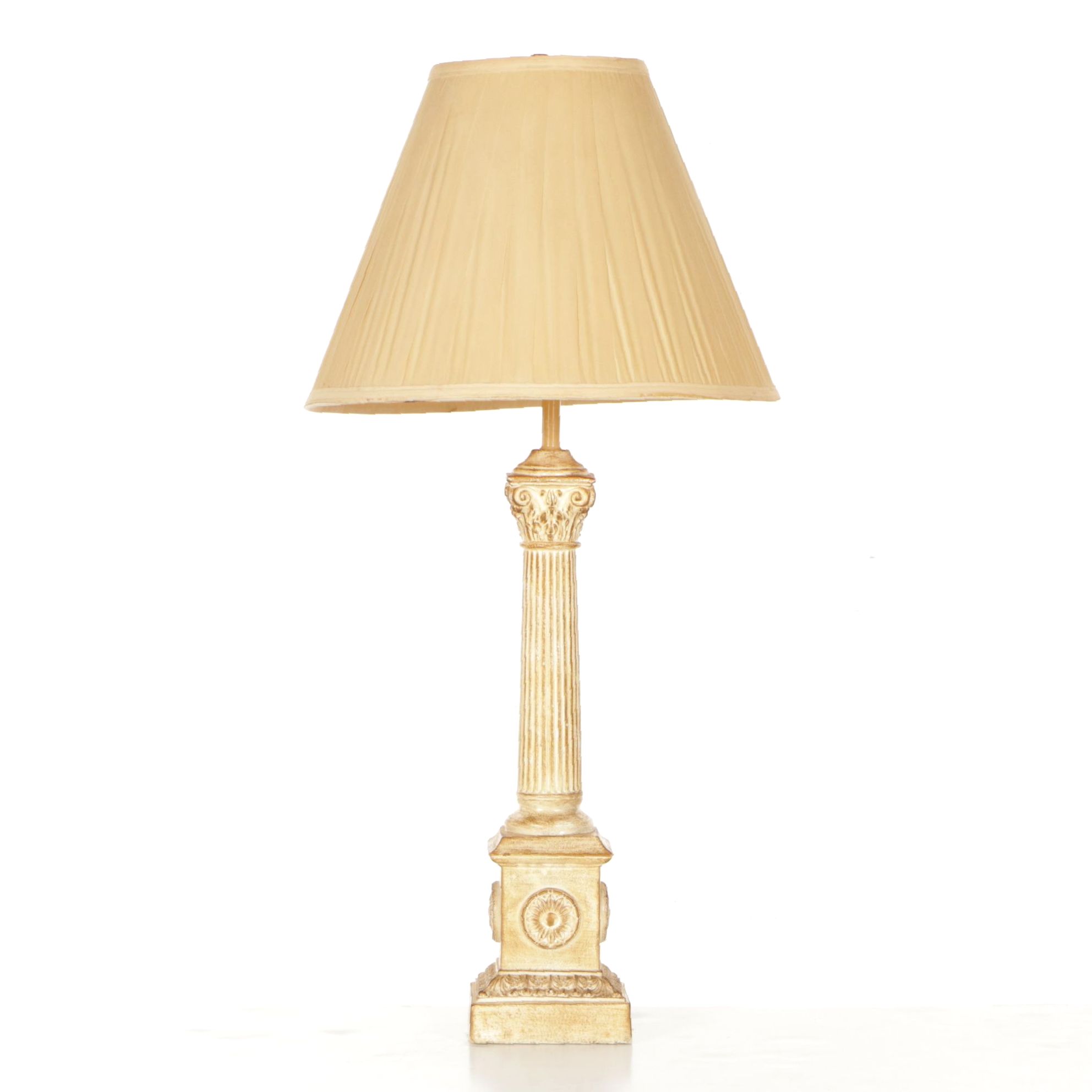 Neoclassical Pillar Plaster Table Lamp, Mid to Late 20th Century