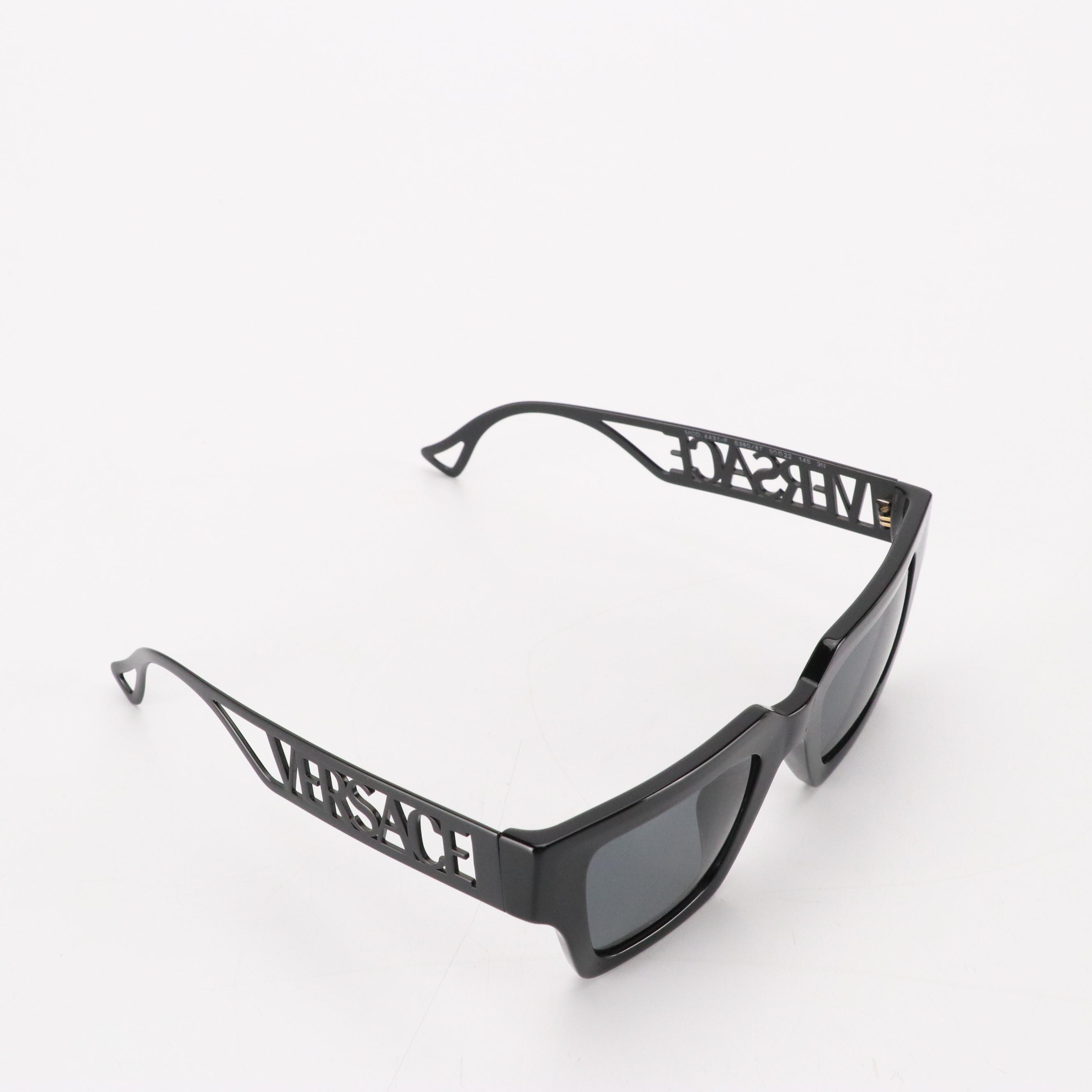 Versace Mod.4431-F Logo Temple Black Square Sunglasses with Case and Box