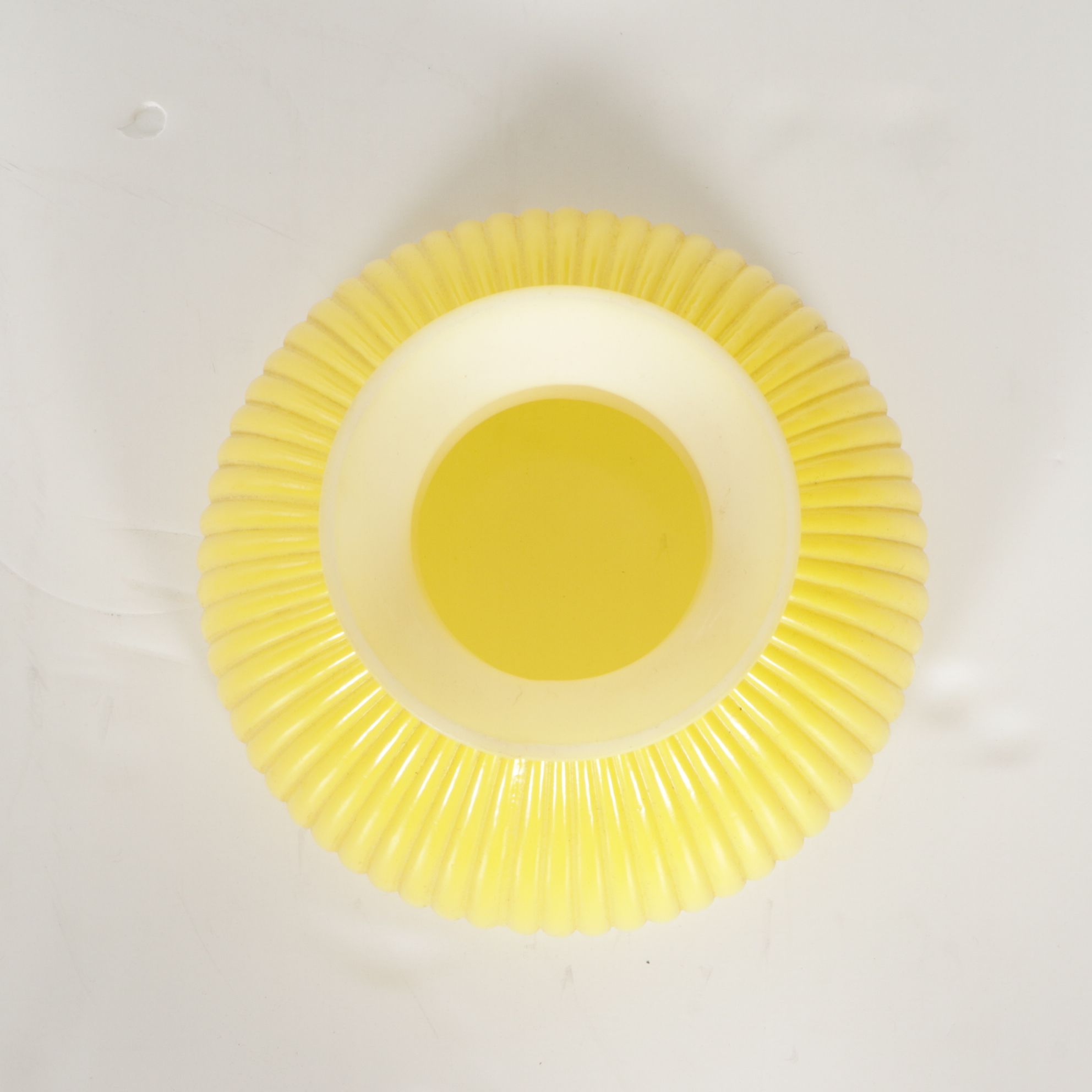 Bronzed Metal Parlor Oil Lamp with Yellow Ribbed Shade, Adapted 20th Century