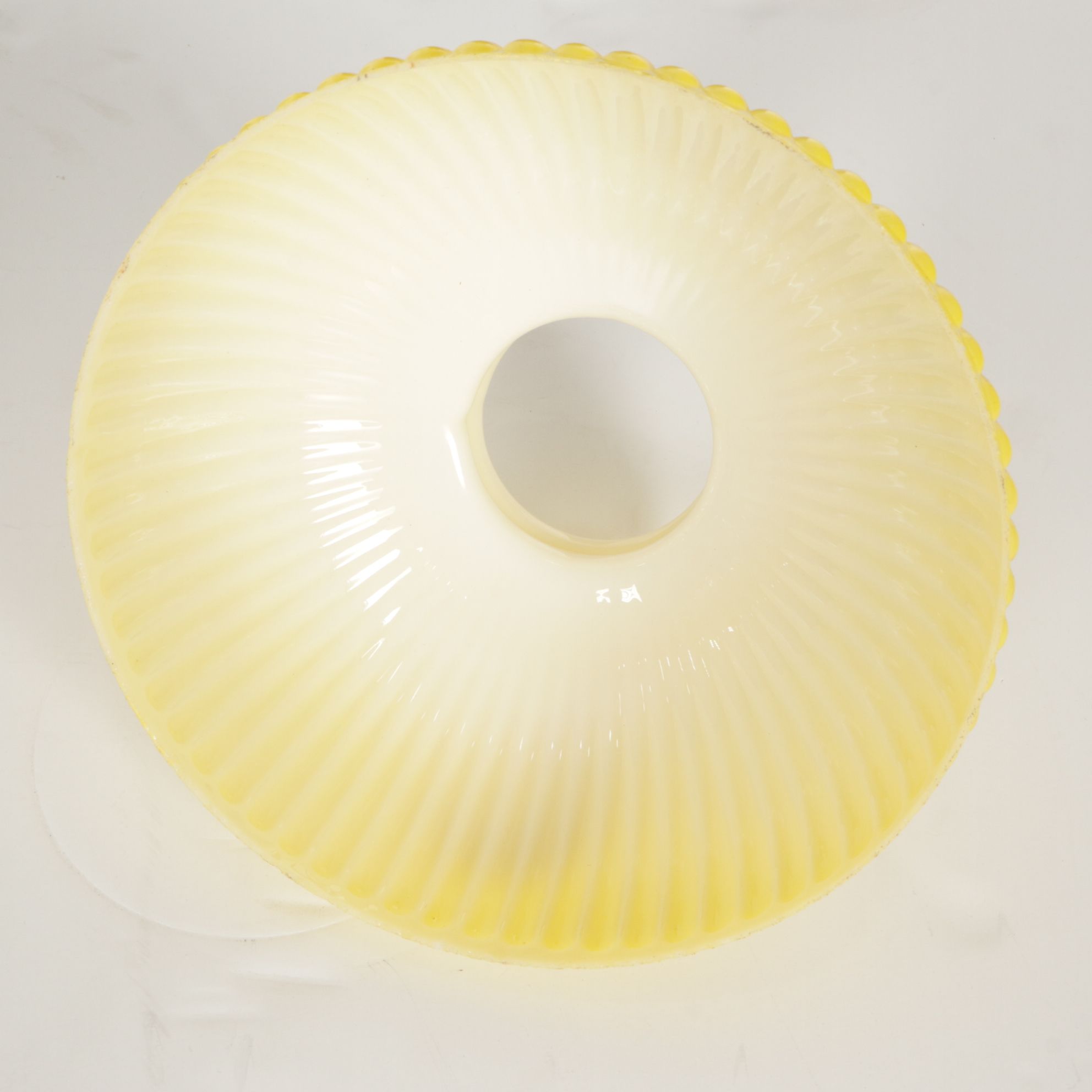 Bronzed Metal Parlor Oil Lamp with Yellow Ribbed Shade, Adapted 20th Century