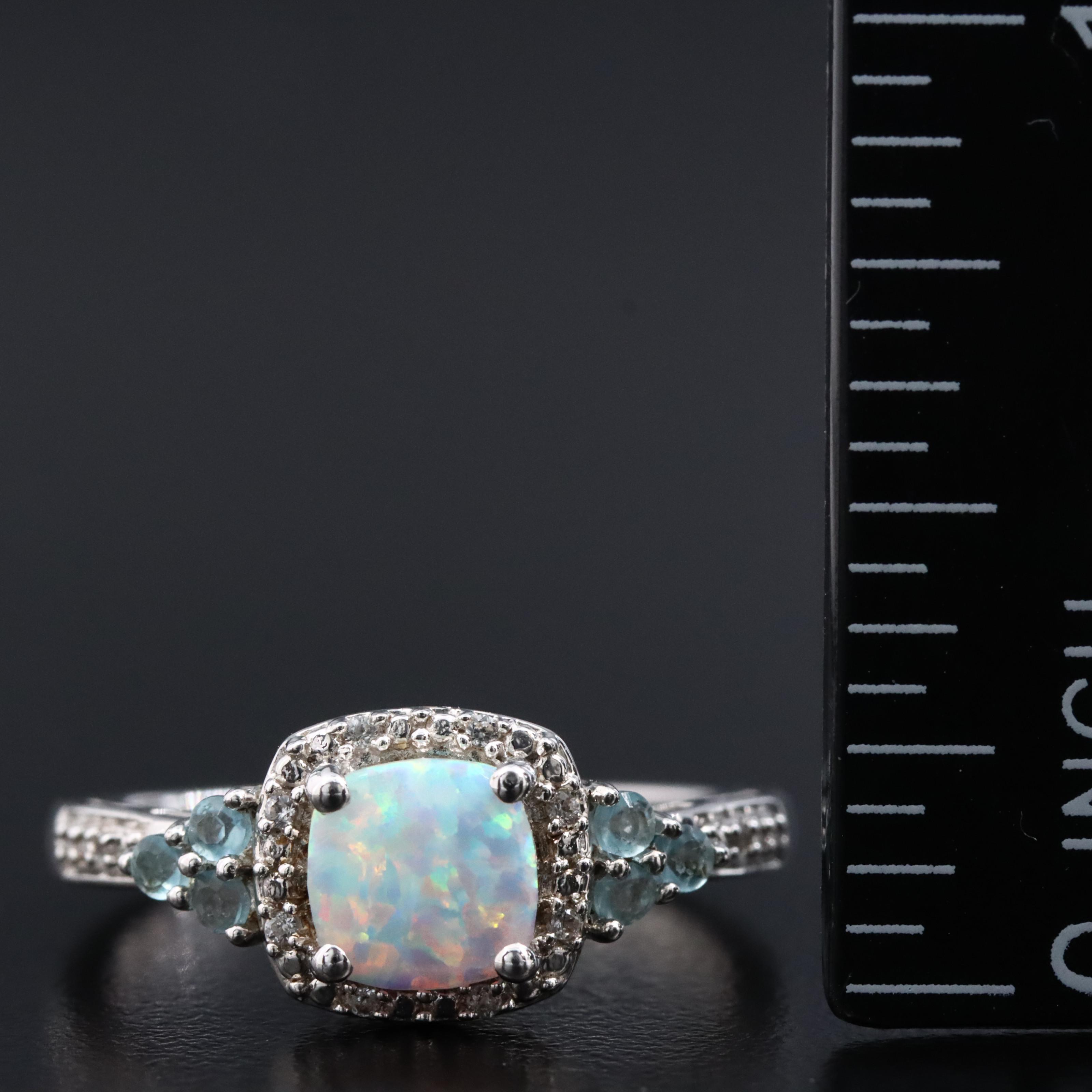 Sterling Opal, Glass and White Sapphire Ring