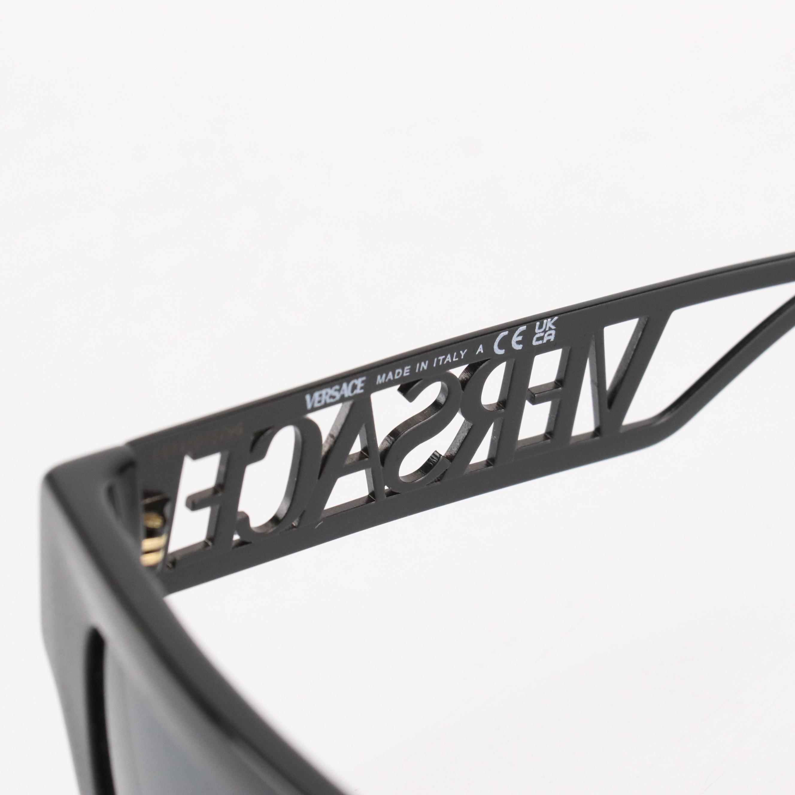 Versace Mod.4431-F Logo Temple Black Square Sunglasses with Case and Box