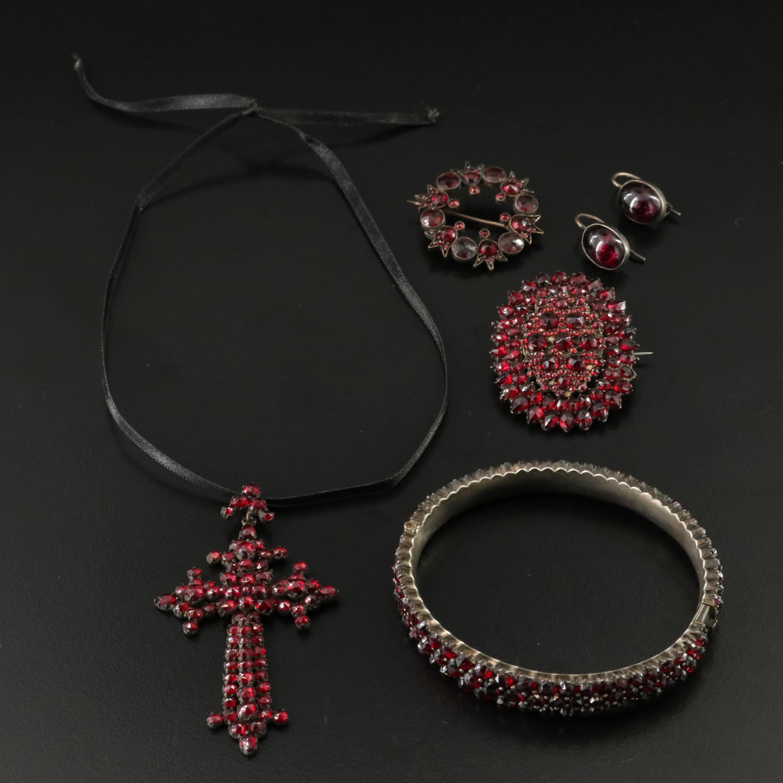 Collection of Vintage Garnet Jewelry Including Victorian