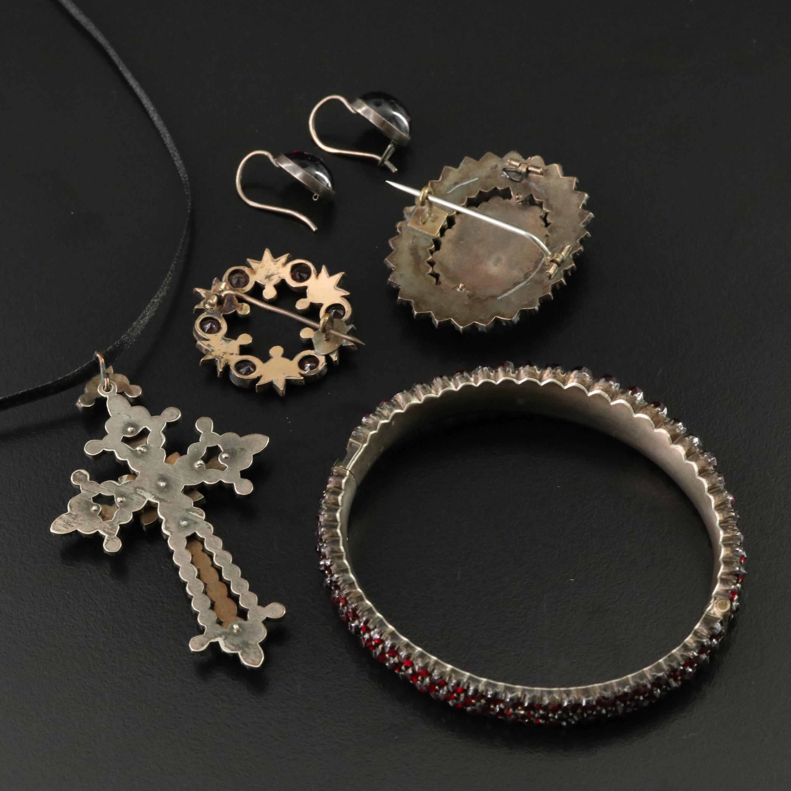 Collection of Vintage Garnet Jewelry Including Victorian