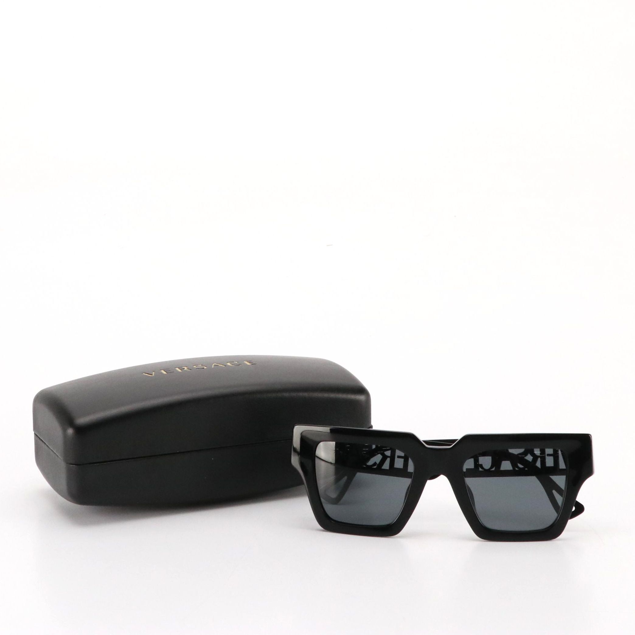 Versace Mod.4431-F Logo Temple Black Square Sunglasses with Case and ...