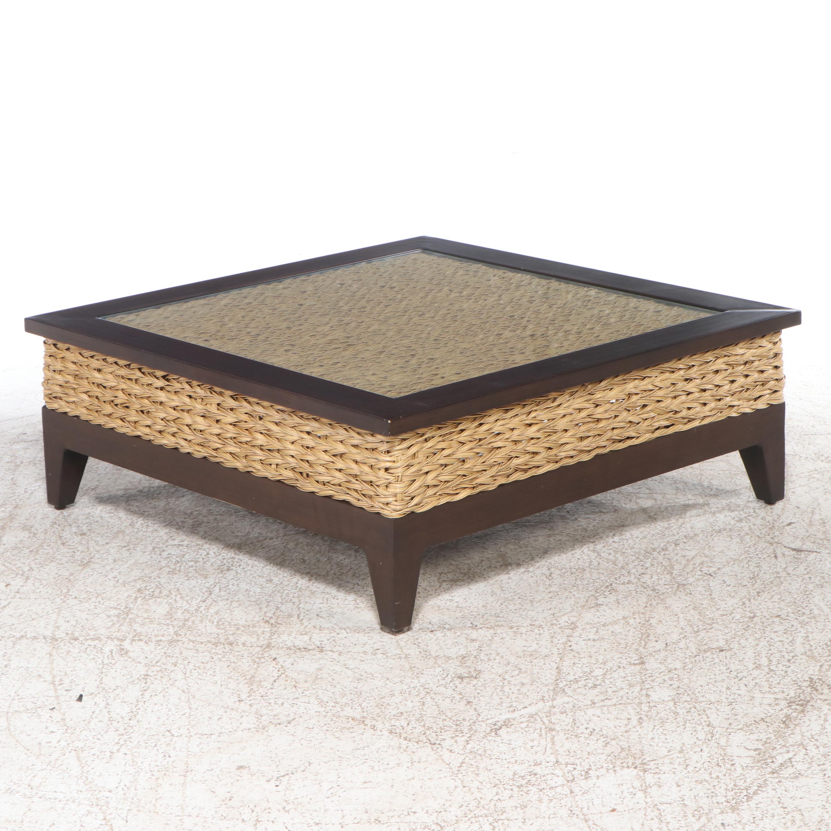 Woven Coffee Table with Glass Top
