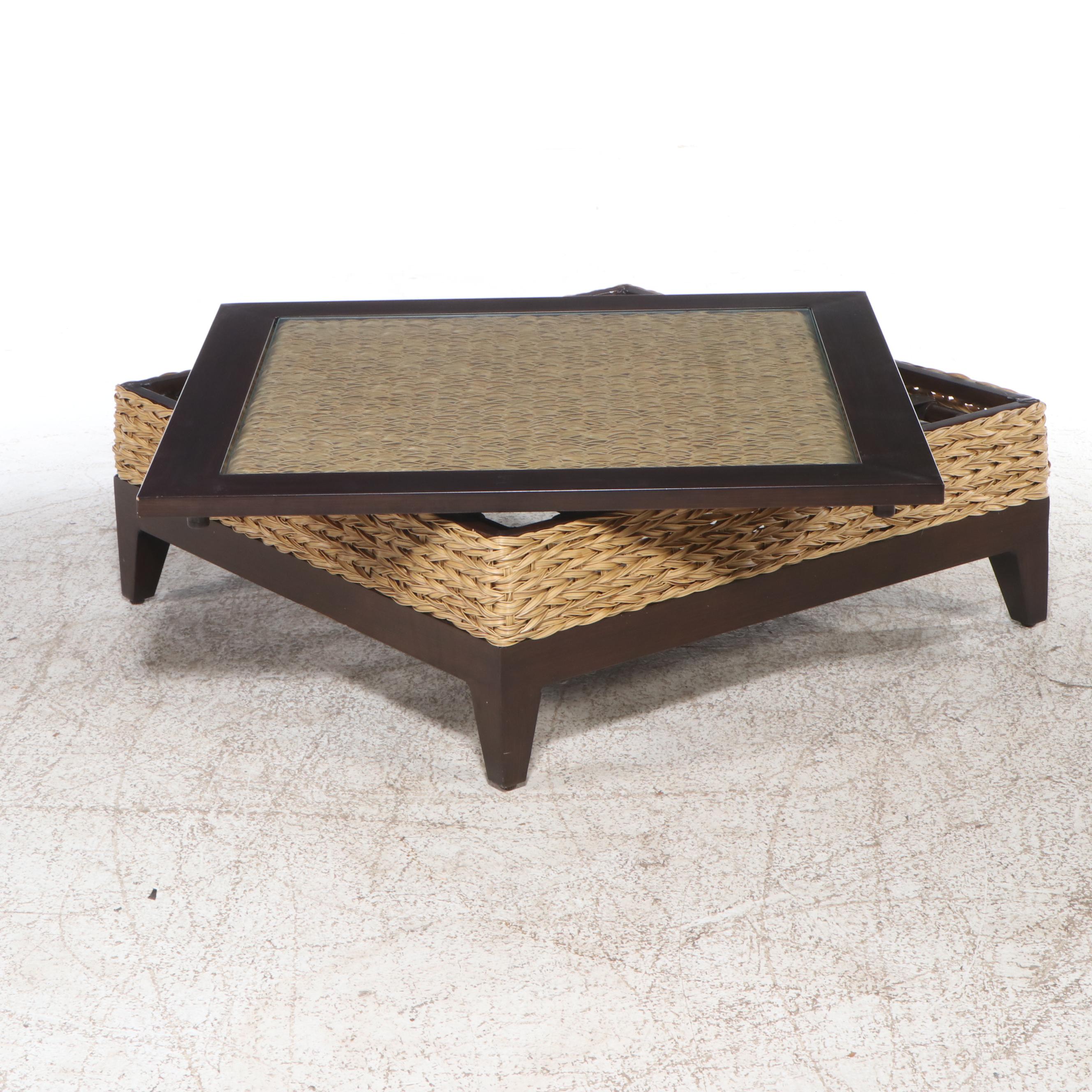 Woven Coffee Table with Glass Top