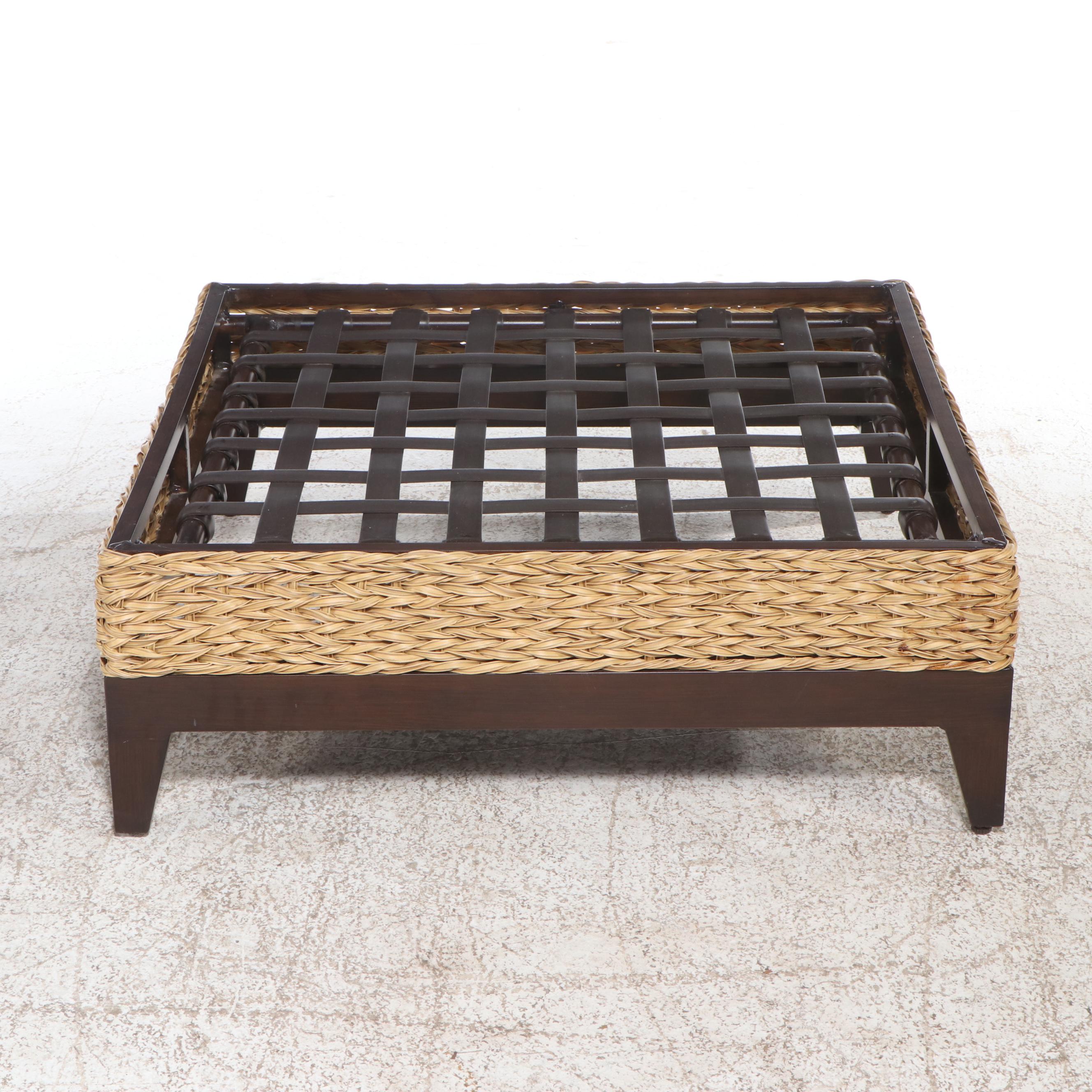 Woven Coffee Table with Glass Top