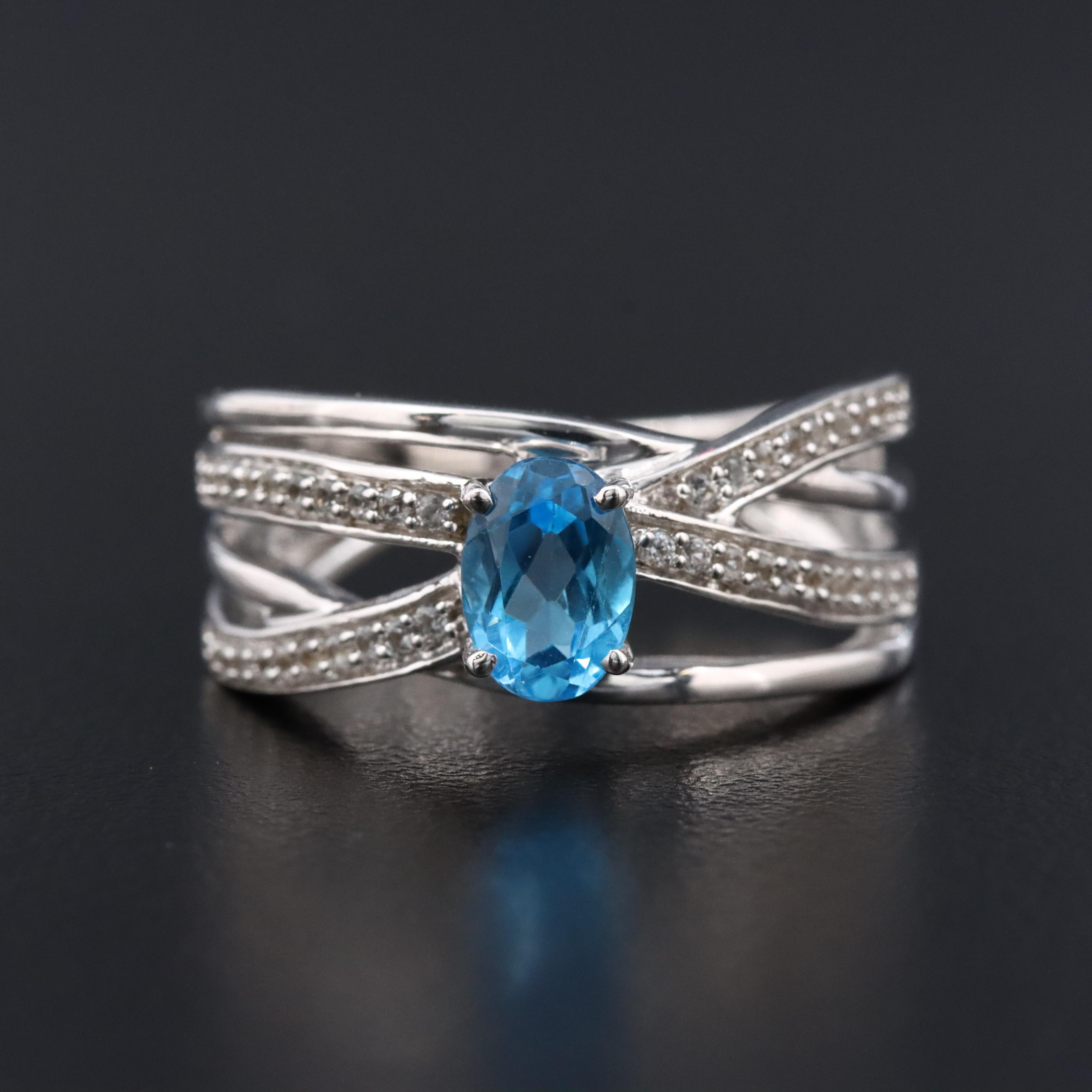 Sterling Swiss Blue Topaz and White Sapphire Ring