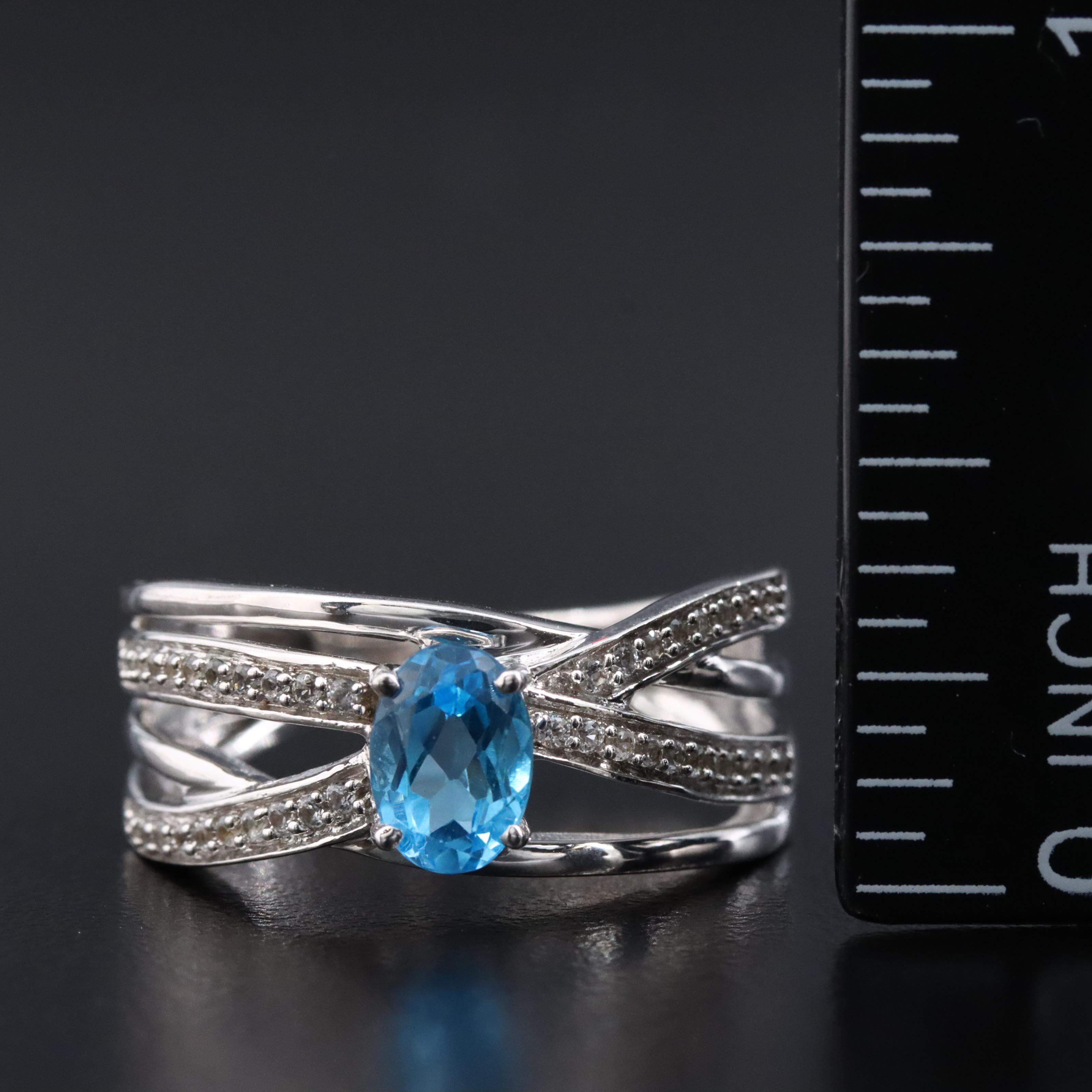 Sterling Swiss Blue Topaz and White Sapphire Ring