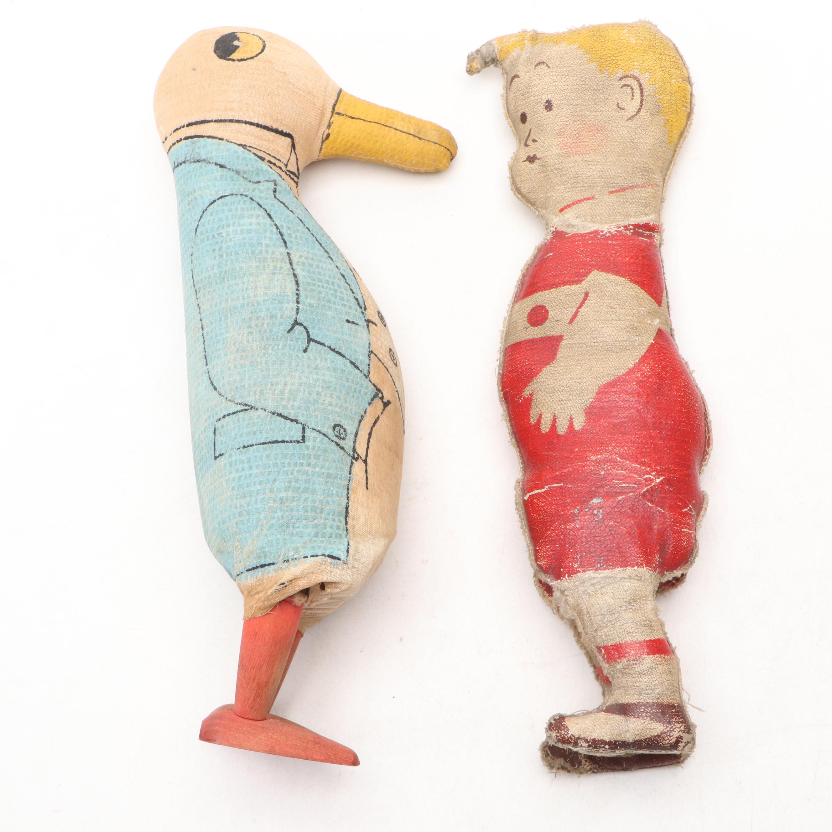 Oil Cloth Boy and Seagull Dolls, Early to Mid-20th Century