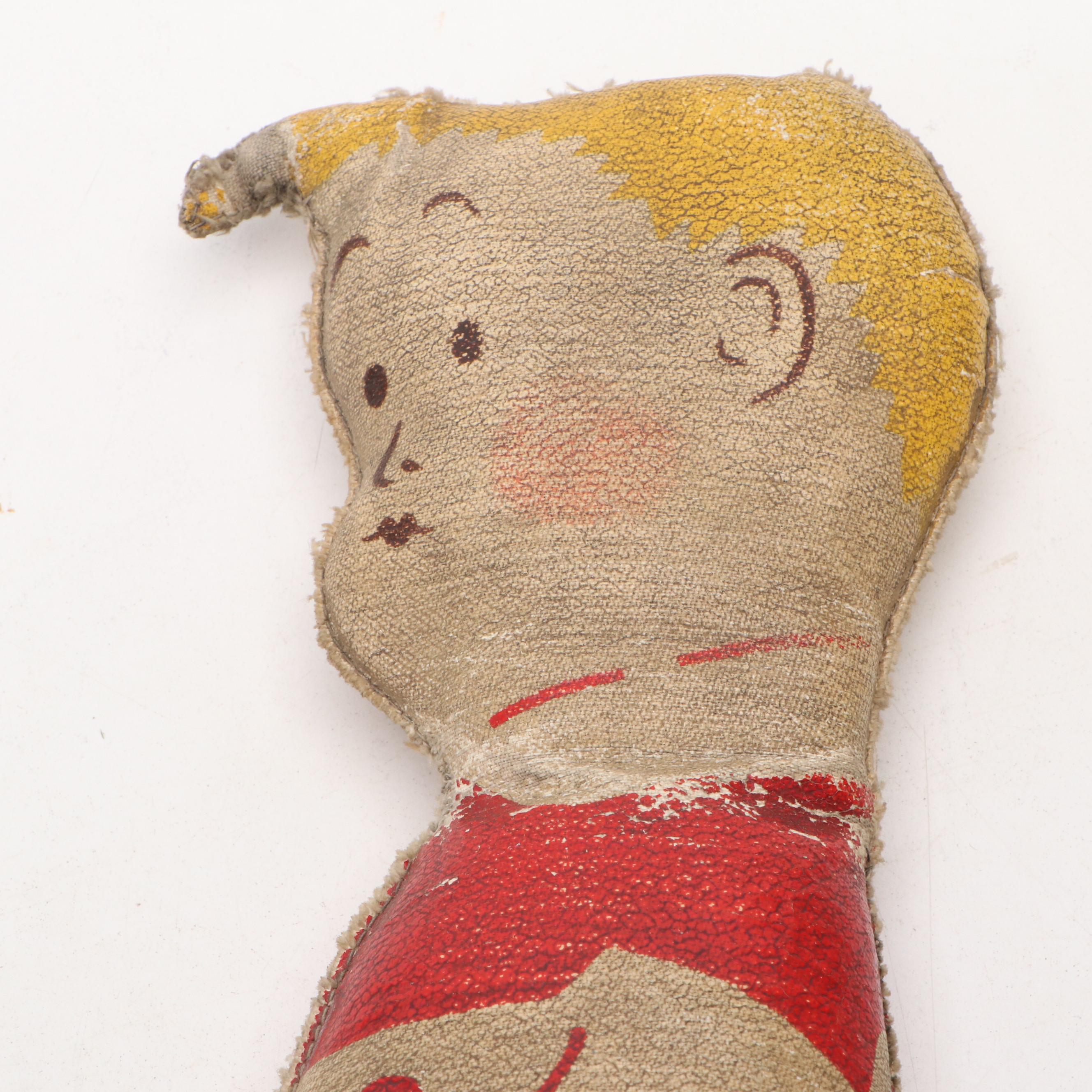 Oil Cloth Boy and Seagull Dolls, Early to Mid-20th Century