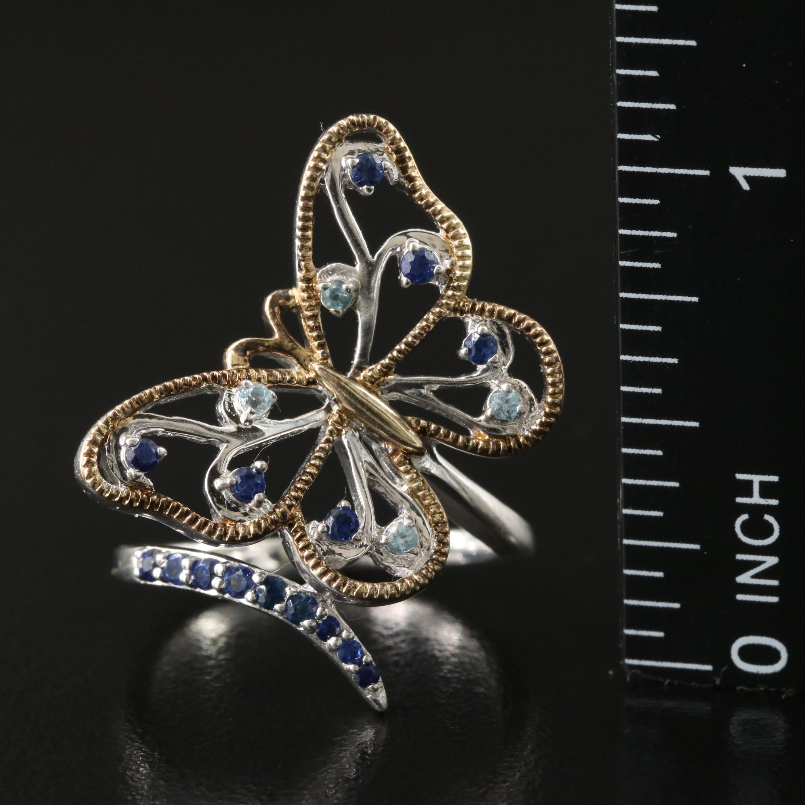 Sterling Sapphire and Topaz Butterfly Ring