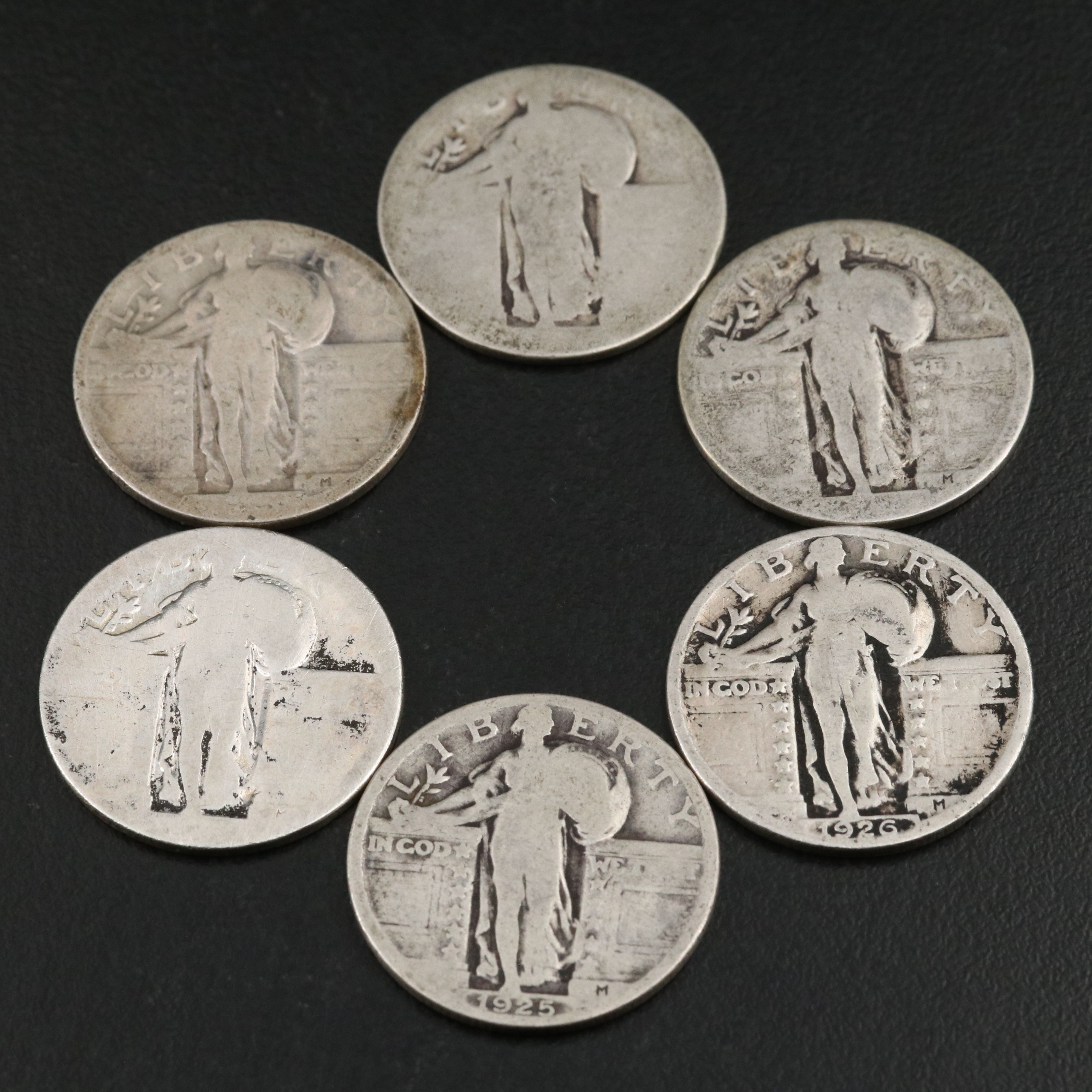 Twenty Standing Liberty Quarters and a 1908-O Barber Quarter