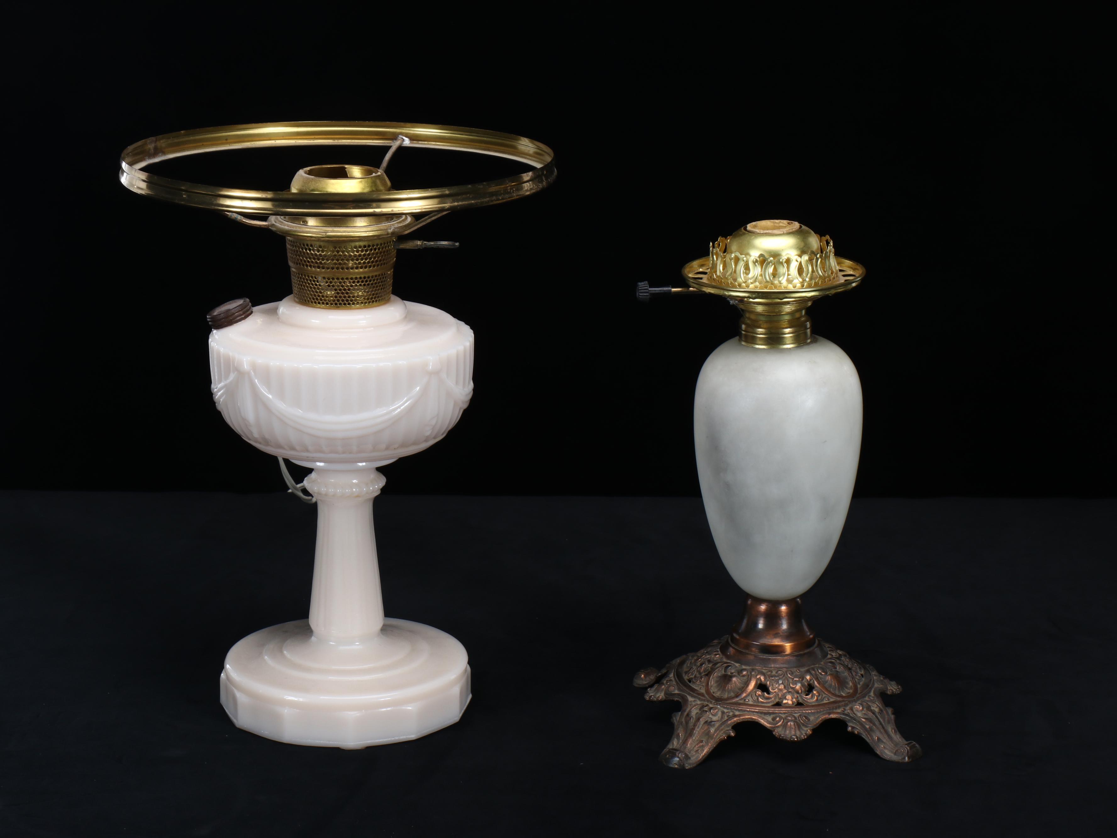 Aladdin Alacite Lincoln Drape Parlor Lamp with Marble Table Lamp, Vintage