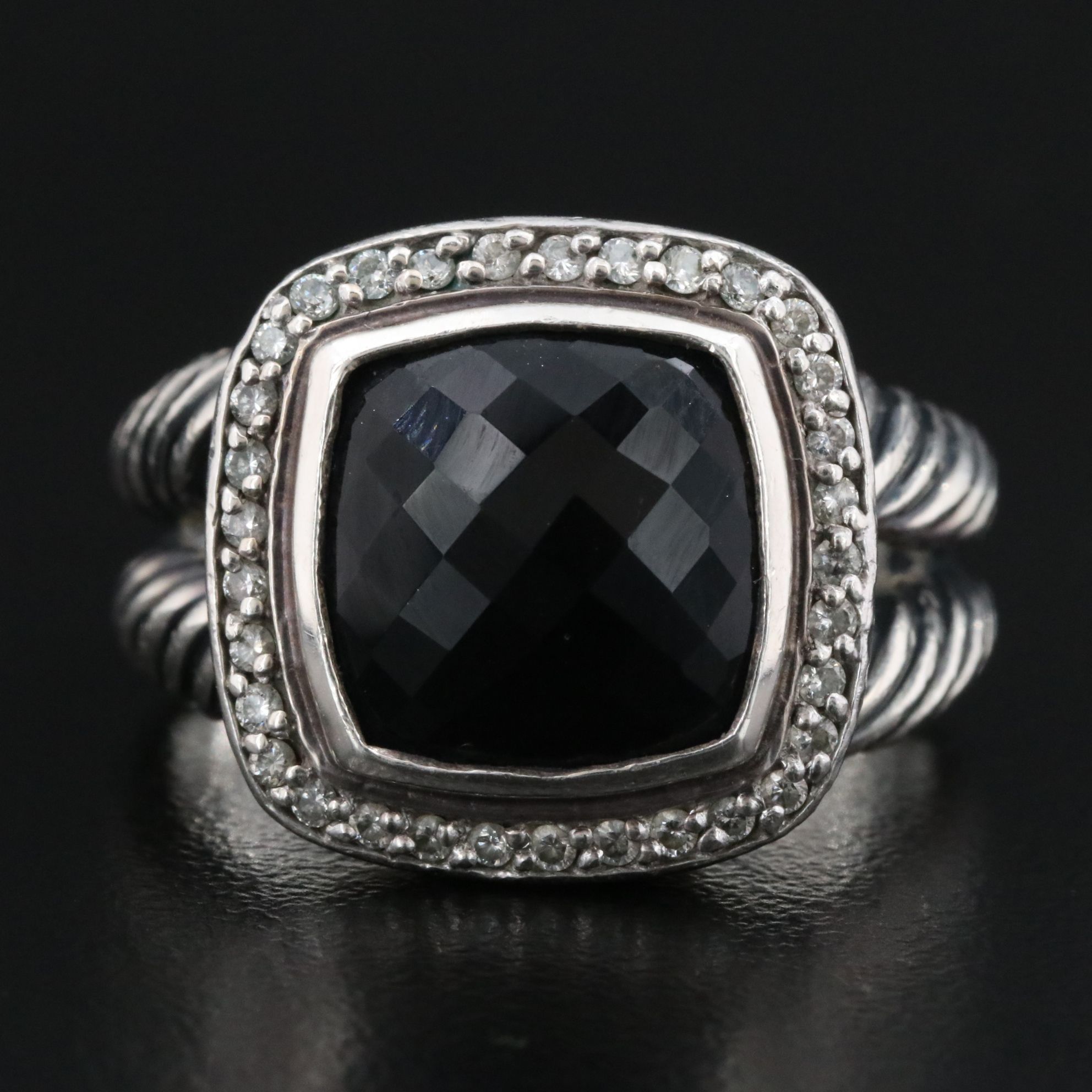 David Yurman Albion Sterling Black Onyx and Diamond Ring