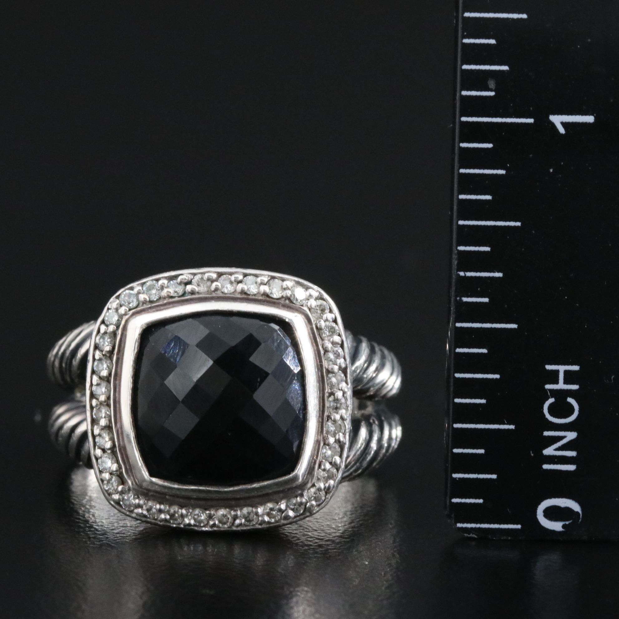 David Yurman Albion Sterling Black Onyx and Diamond Ring