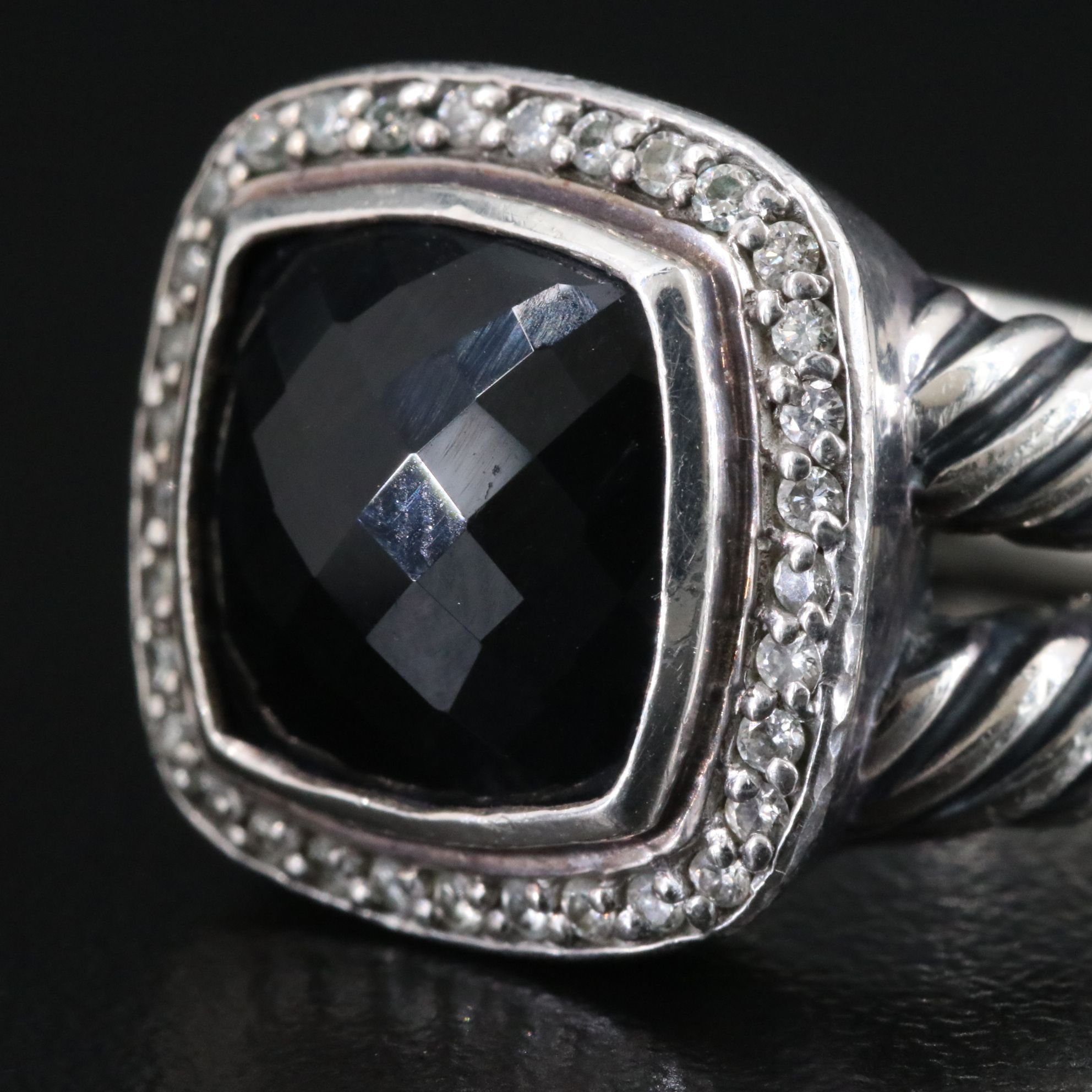 David Yurman Albion Sterling Black Onyx and Diamond Ring