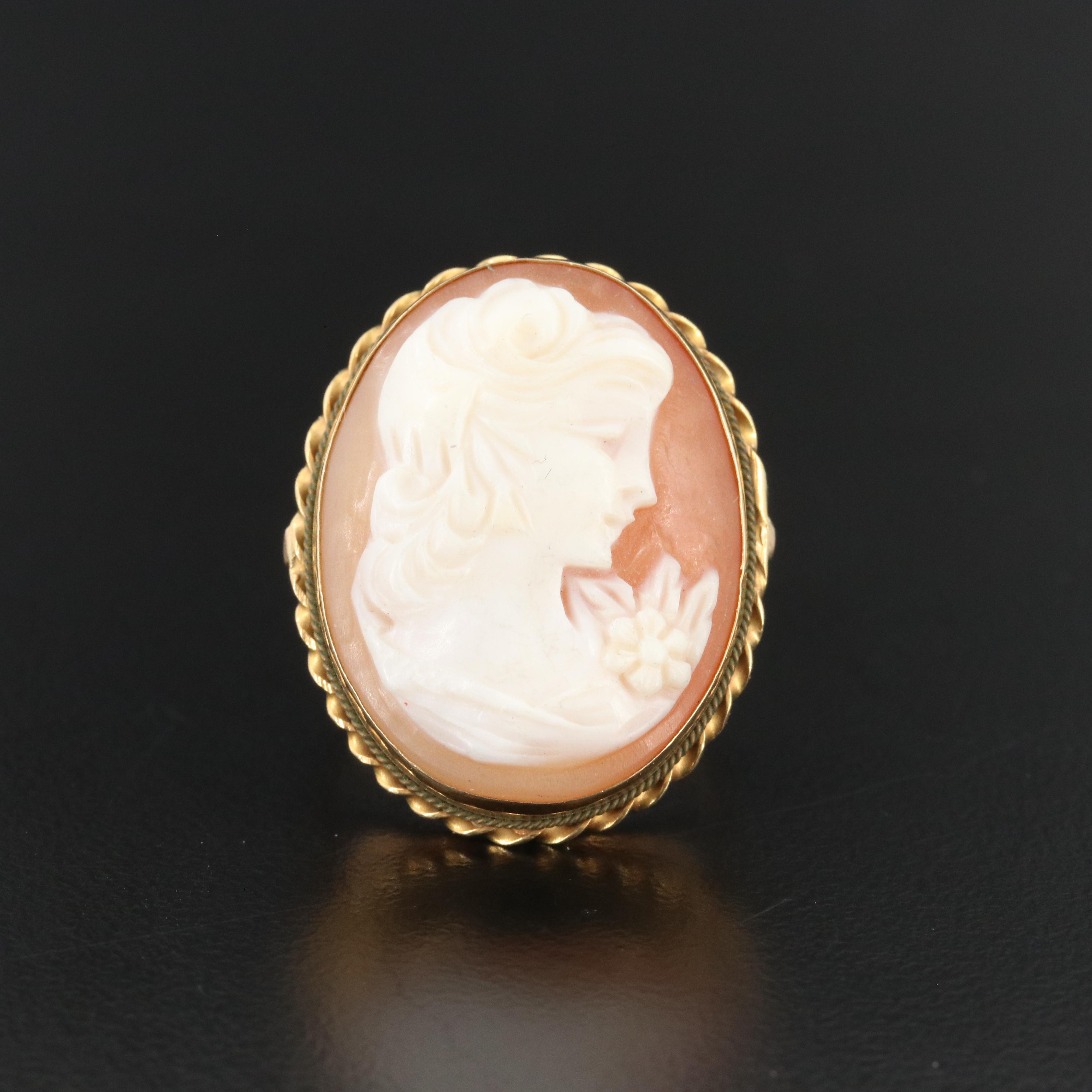 Vintage 14K Shell Cameo Ring