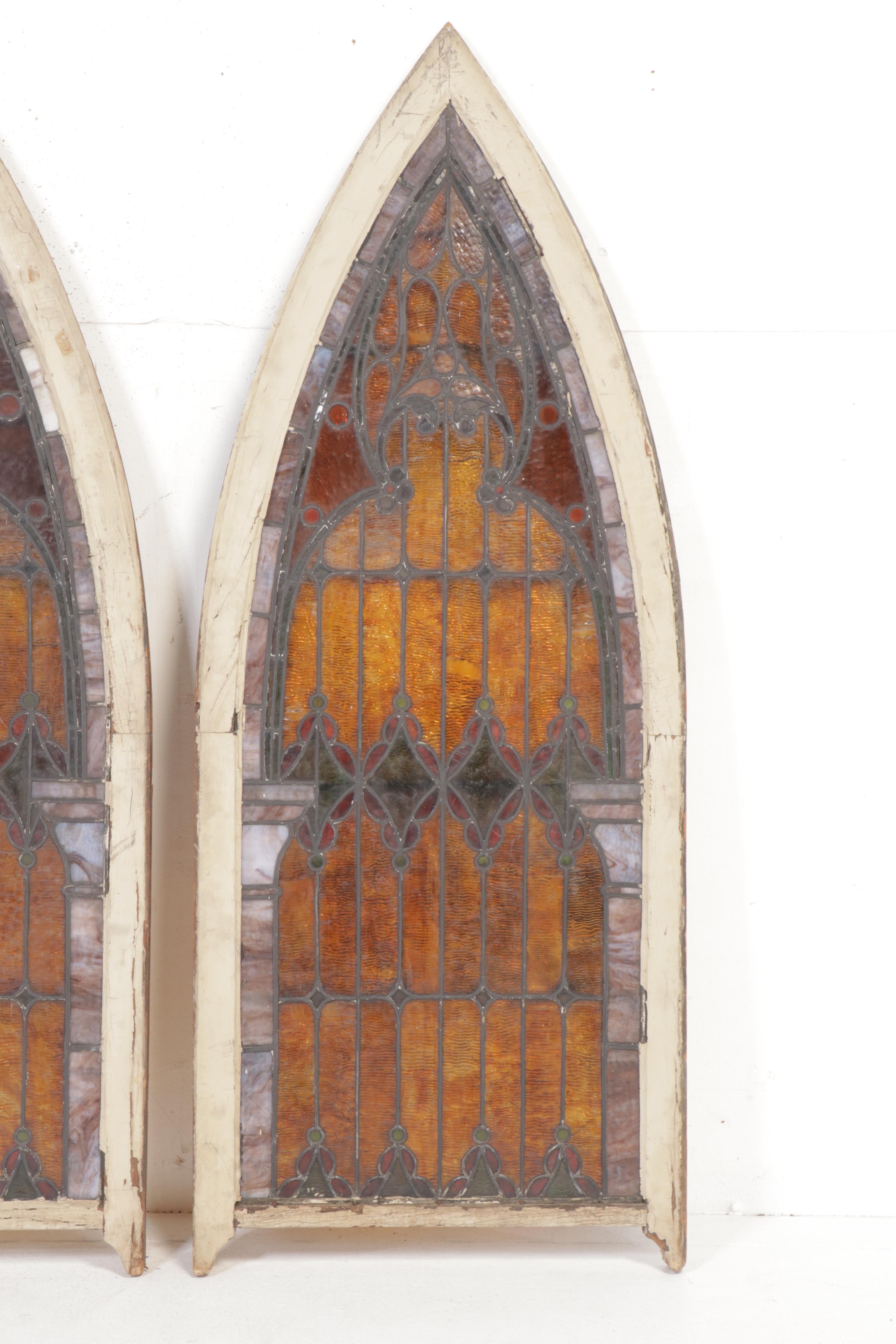Gothic Style Stained and Slag Glass Cathedral Windows
