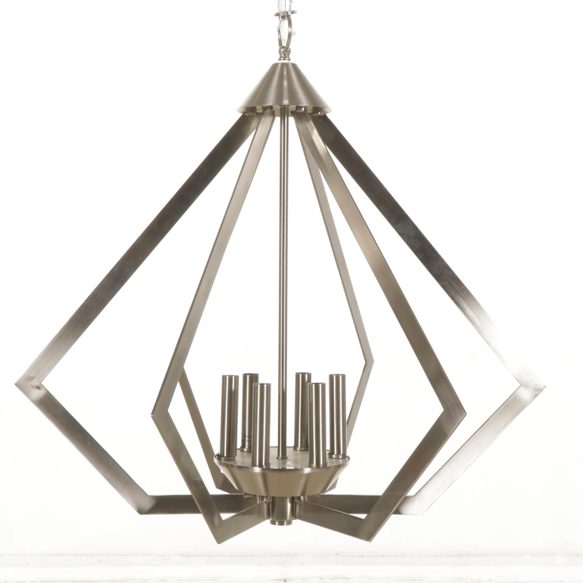Modernist Brushed Nickel Six-Light  Chandelier, 21st Century