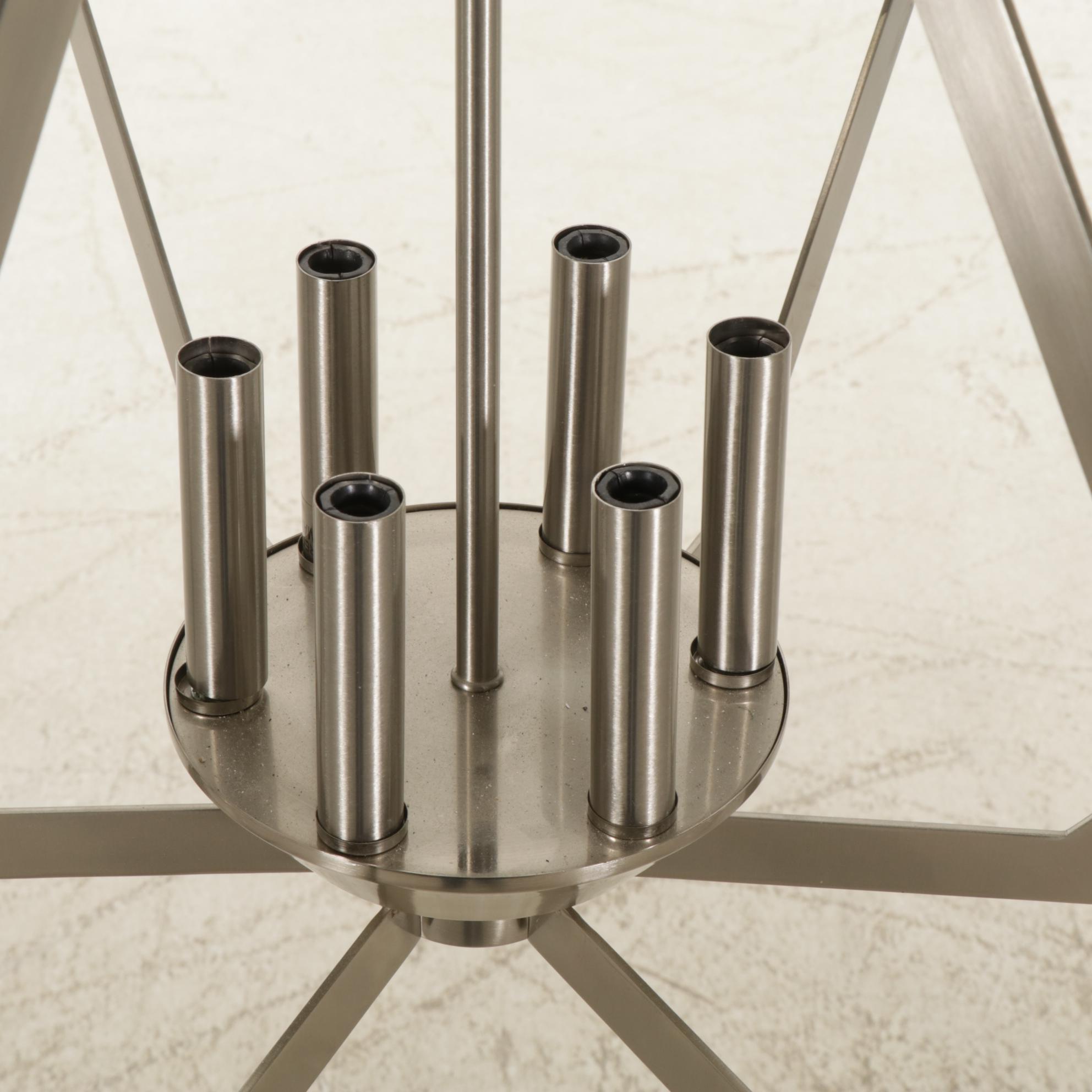 Modernist Brushed Nickel Six-Light  Chandelier, 21st Century