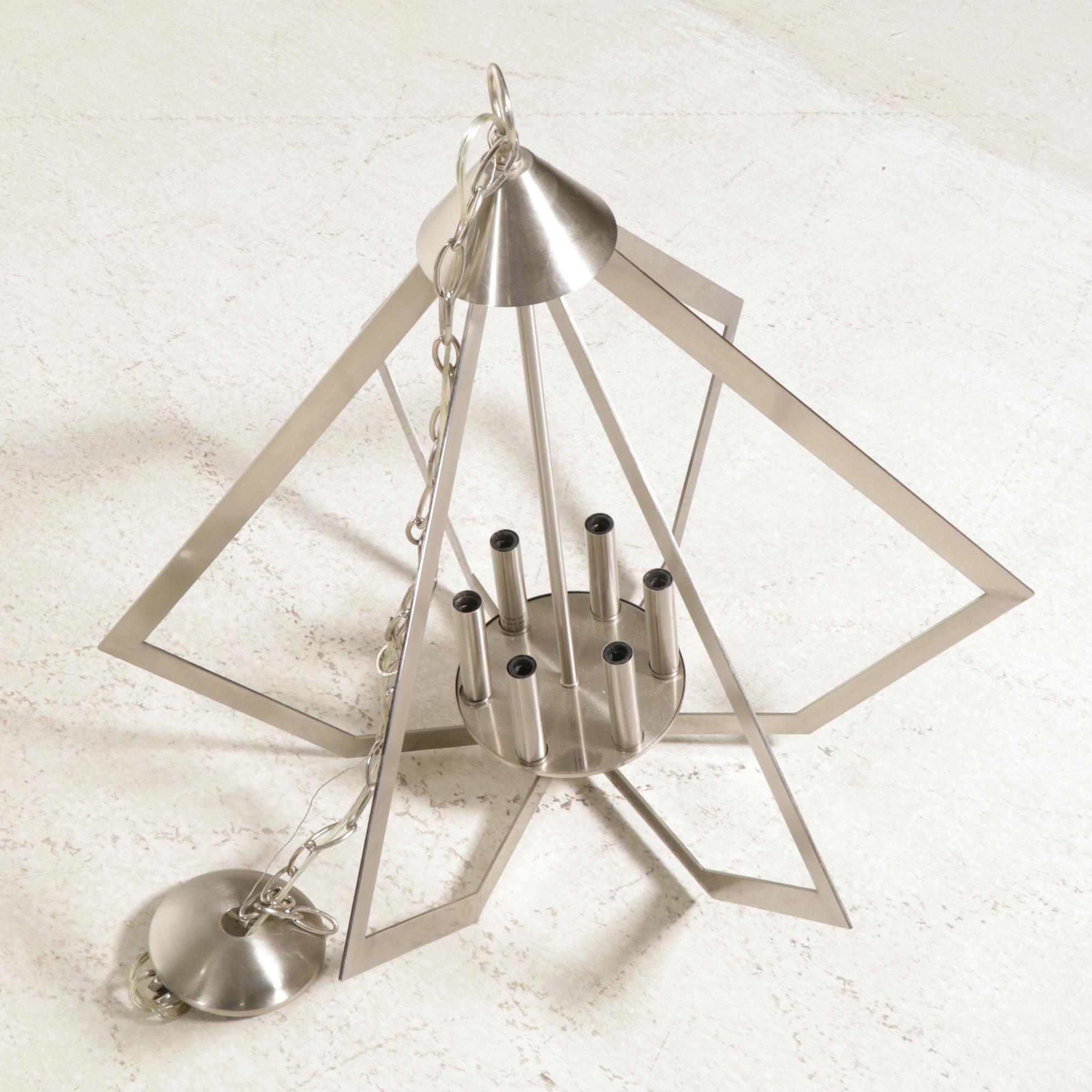 Modernist Brushed Nickel Six-Light  Chandelier, 21st Century