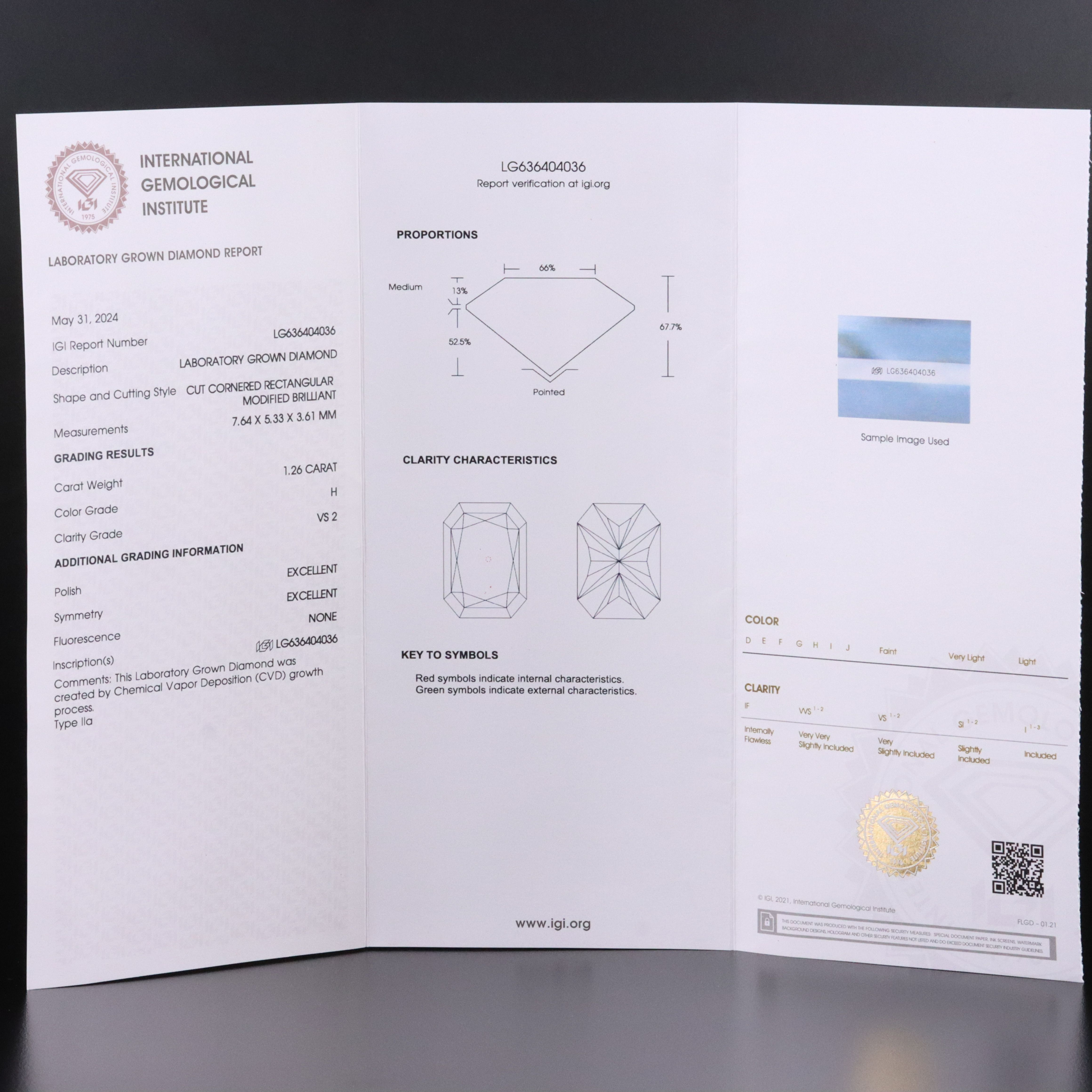 Loose 1.26 CT Lab Grown Diamond with IGI Report