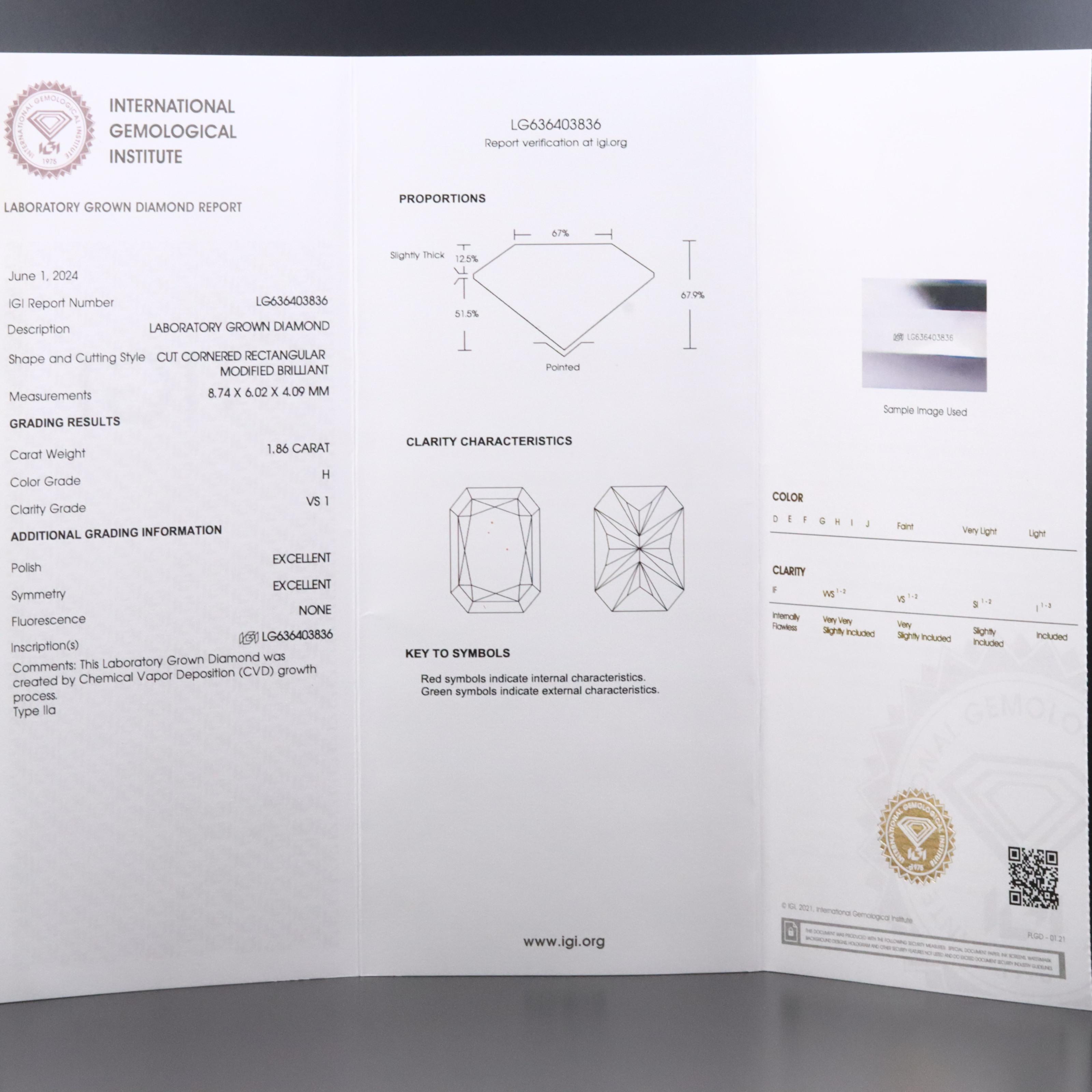 Loose 1.86 CT Lab Grown Diamond with IGI Report