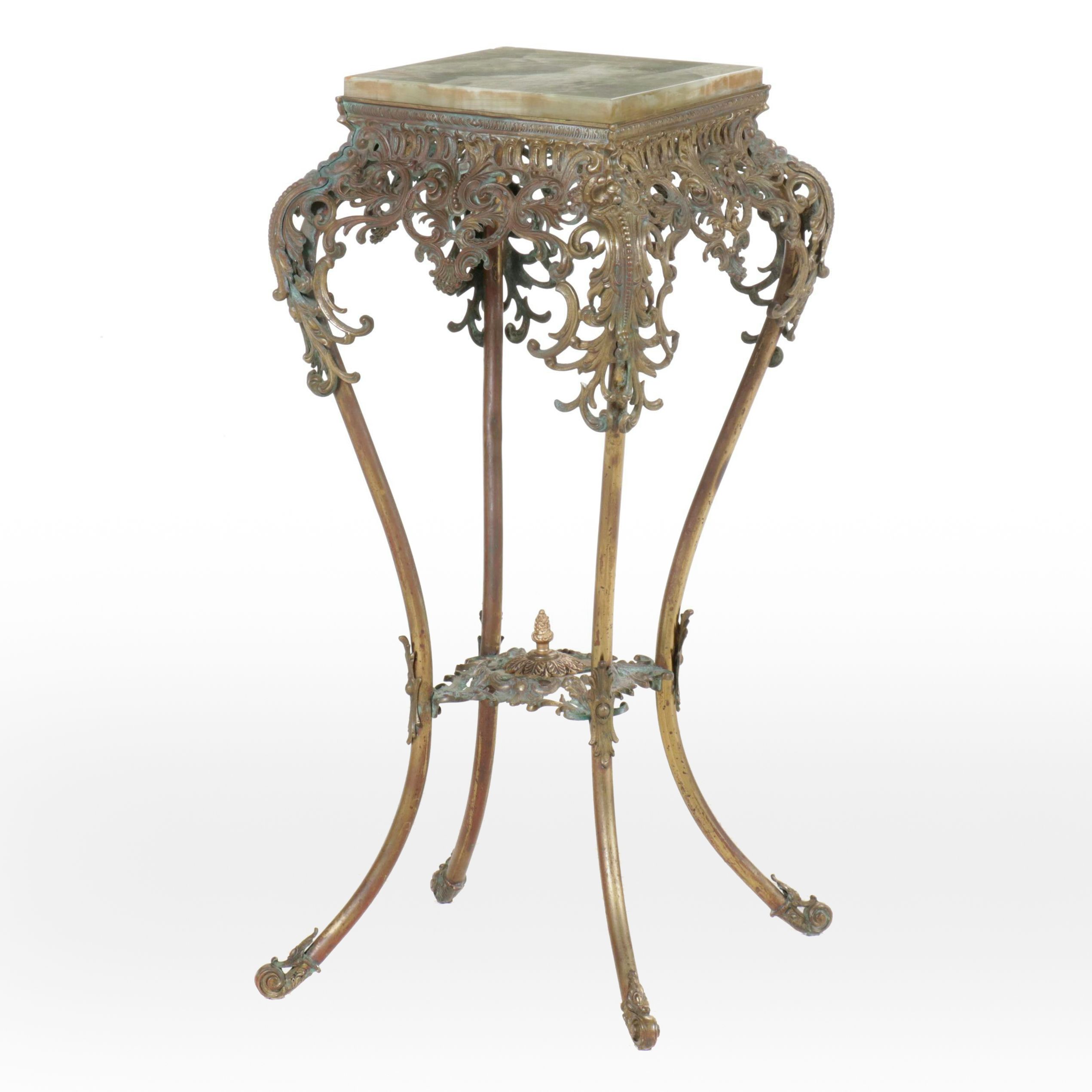 Rococo Style Metal Plant Stand with Calcite Marble Top, Mid-20th C.
