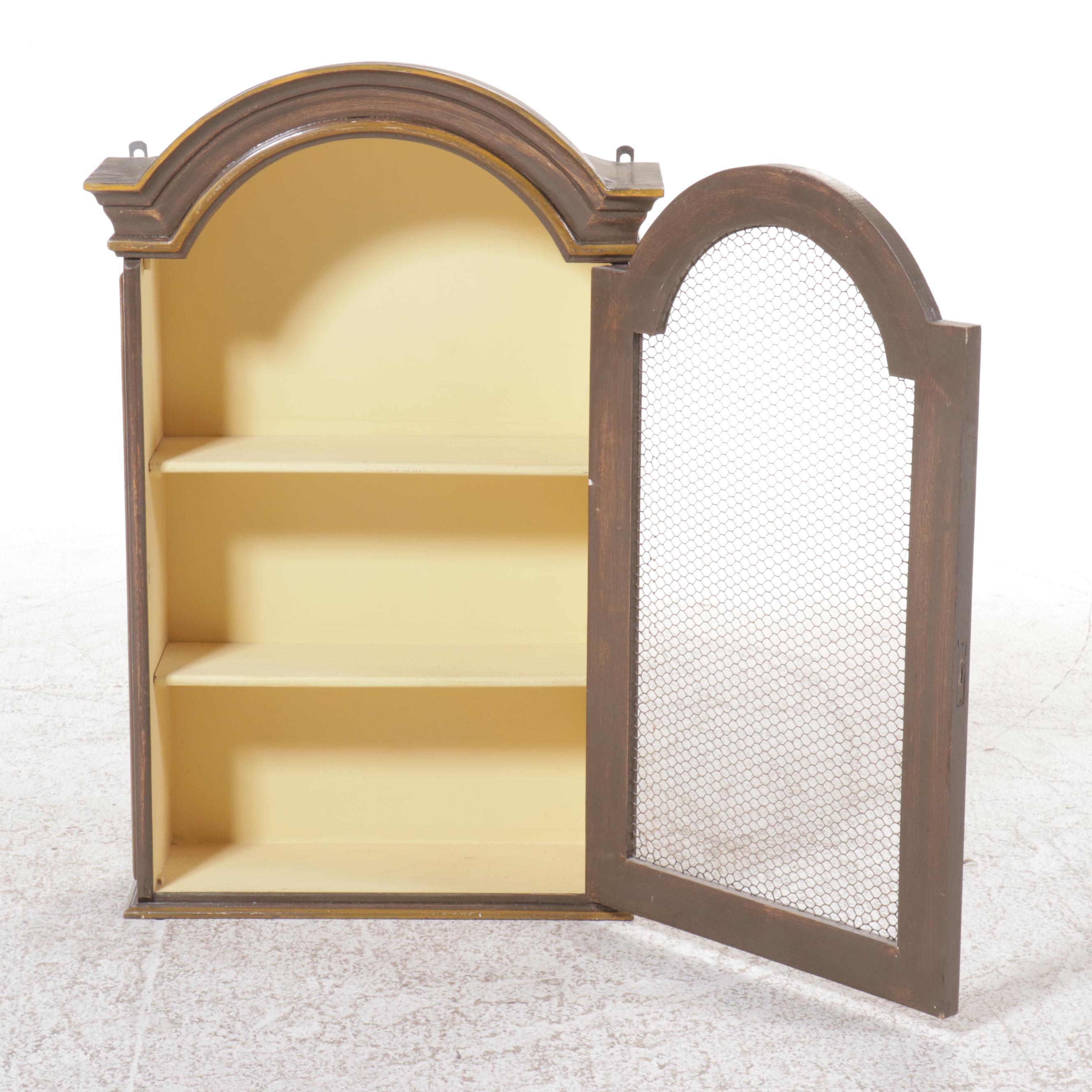 Italian Tuscan Style Painted and Mesh Front Wall Hanging Cabinet