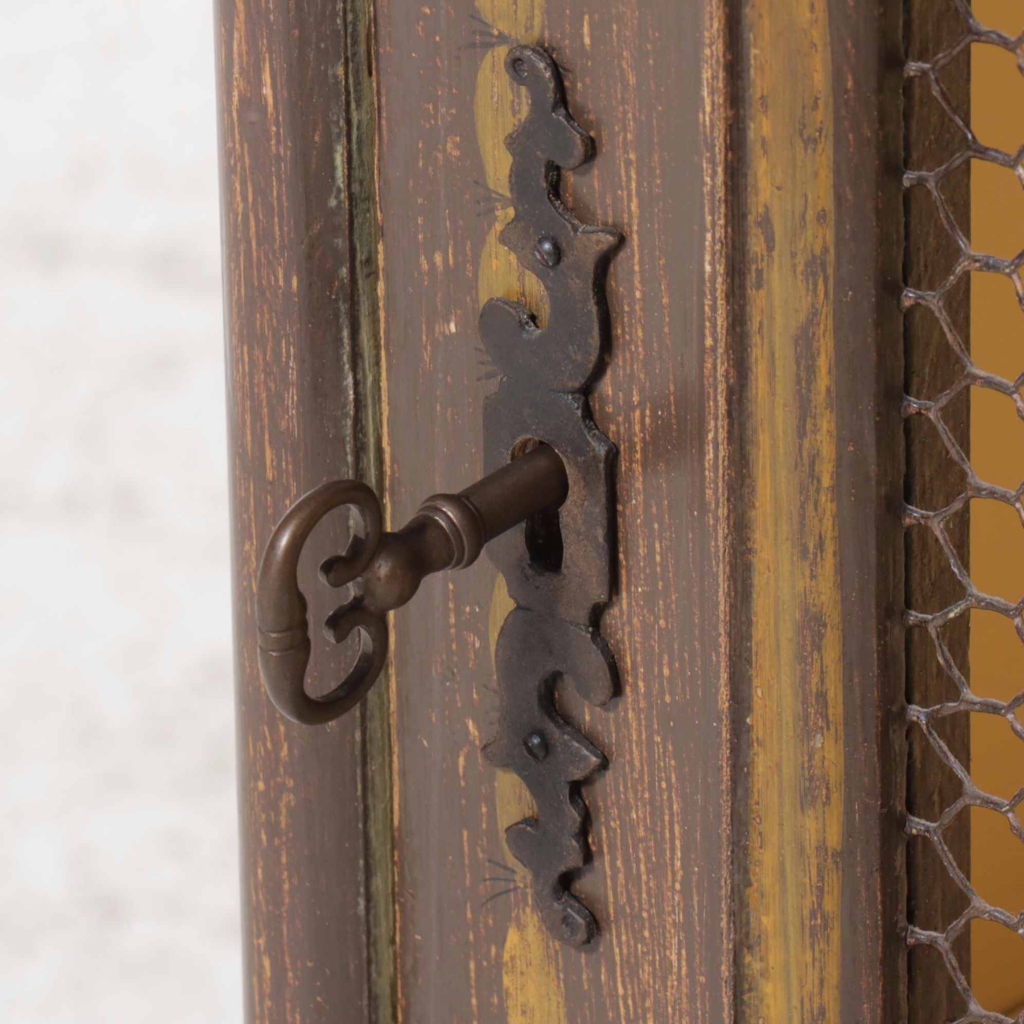 Italian Tuscan Style Painted and Mesh Front Wall Hanging Cabinet