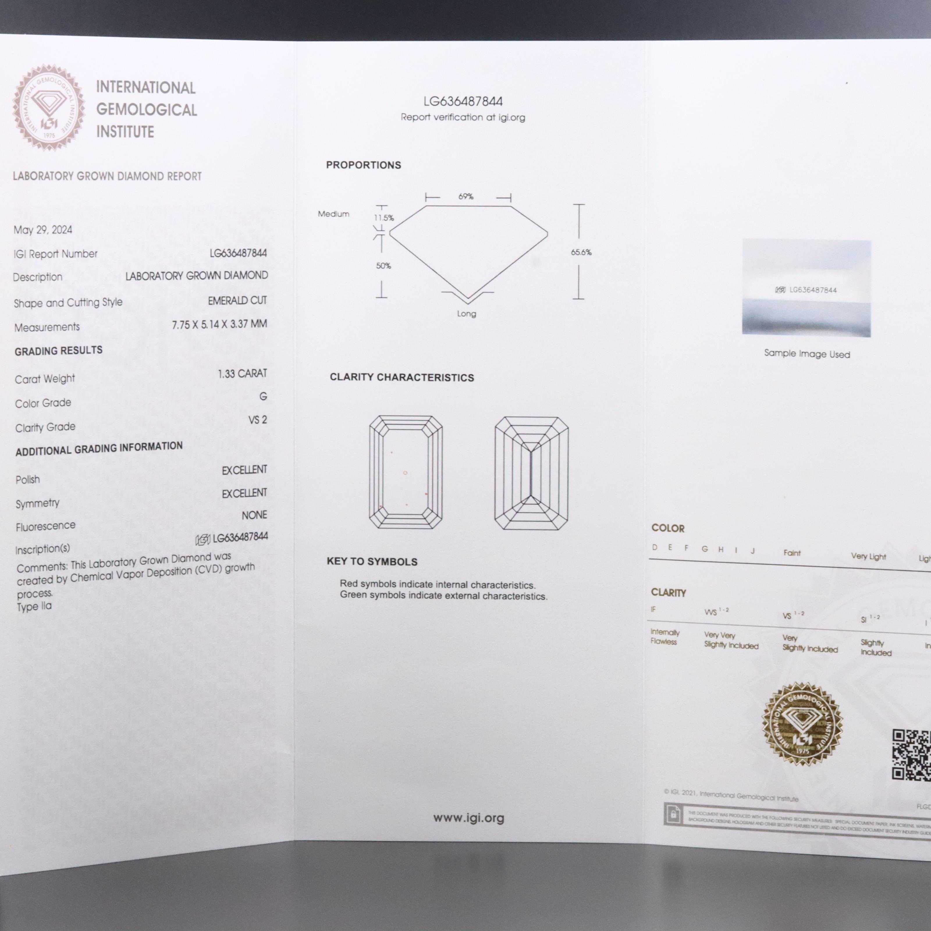 Loose 1.33 CT Lab Grown Diamond with IGI Report