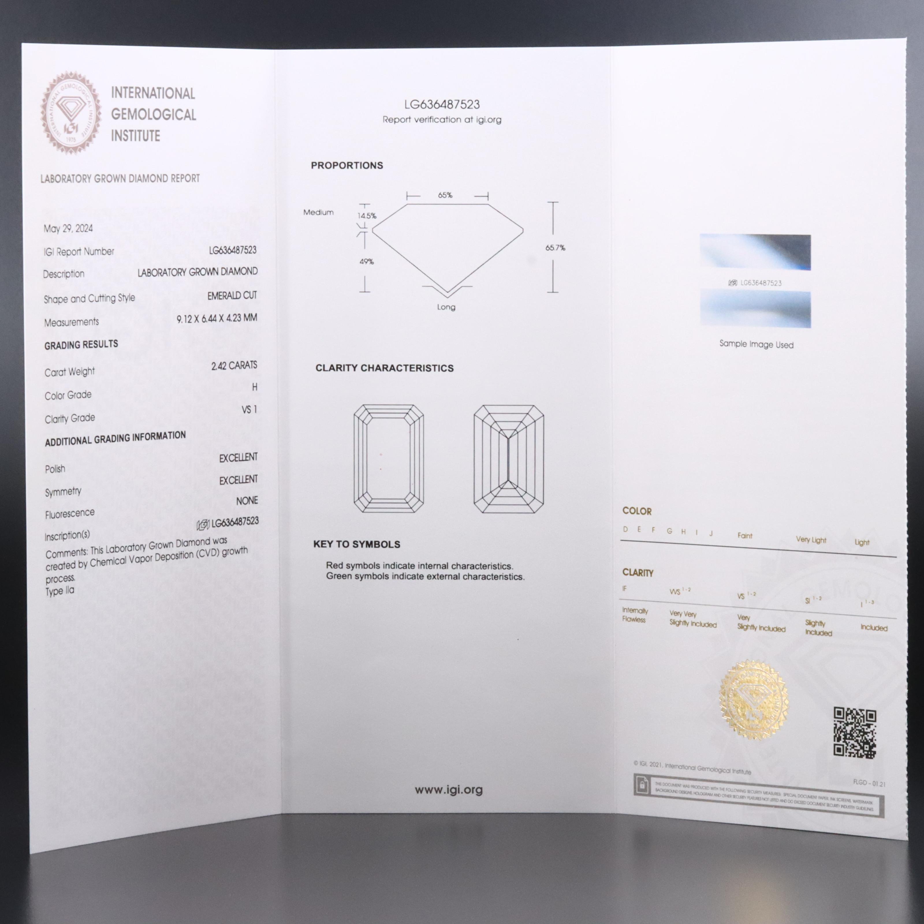 Loose 2.42 CT Lab Grown Diamond with IGI Report