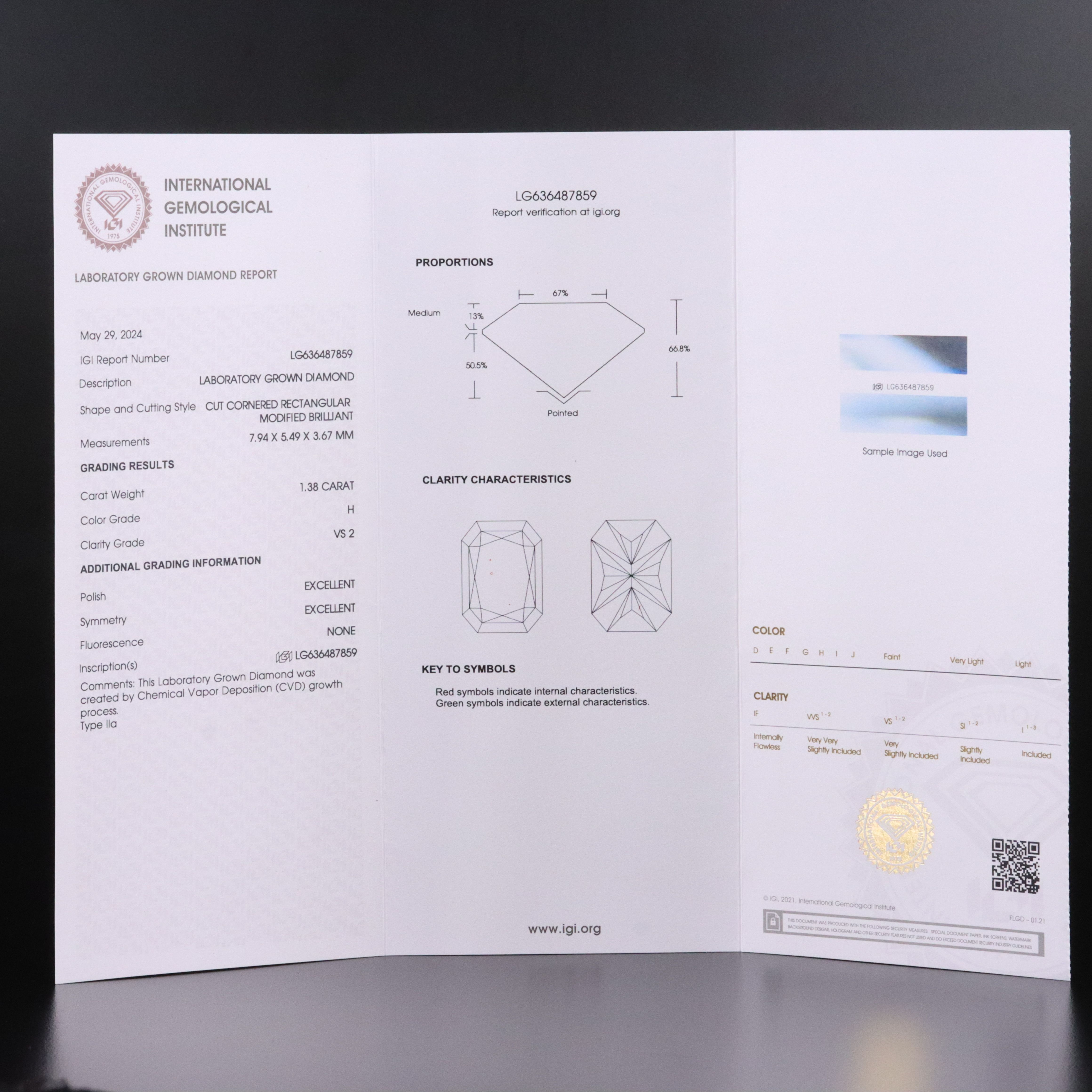 Loose 1.38 CT Lab Grown Diamond with IGI Report
